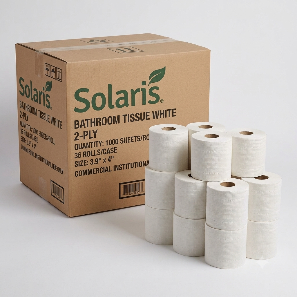 Solaris Bathroom Tissue — 3.9" x 4", 2-Ply, 1,000 Sheets, 36 Rolls/Case