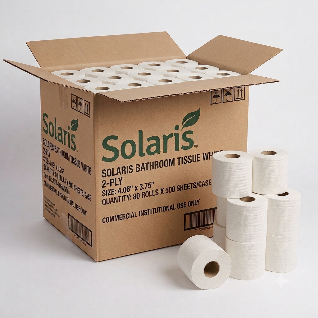 Solaris Bathroom Tissue — 4.06" x 3.75", 2-Ply, 80 Rolls x 500 Sheets/Case
