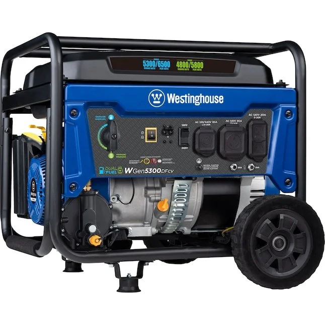 Westinghouse WGen5300DFcv Recoil Start 6500 Starting / 5300 Running Watt Gas and Propane Dual fuel Portable Generator