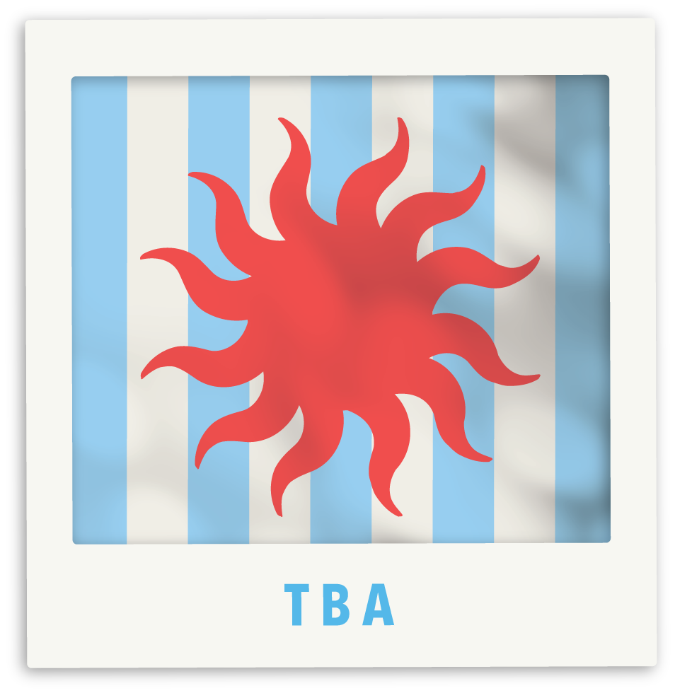 Et bilde i en ramme av ett polaroid bilde av en hvit og blå stiripede flagg med en rød sol i midten. Teksten under bildet i rammen er "TBA".