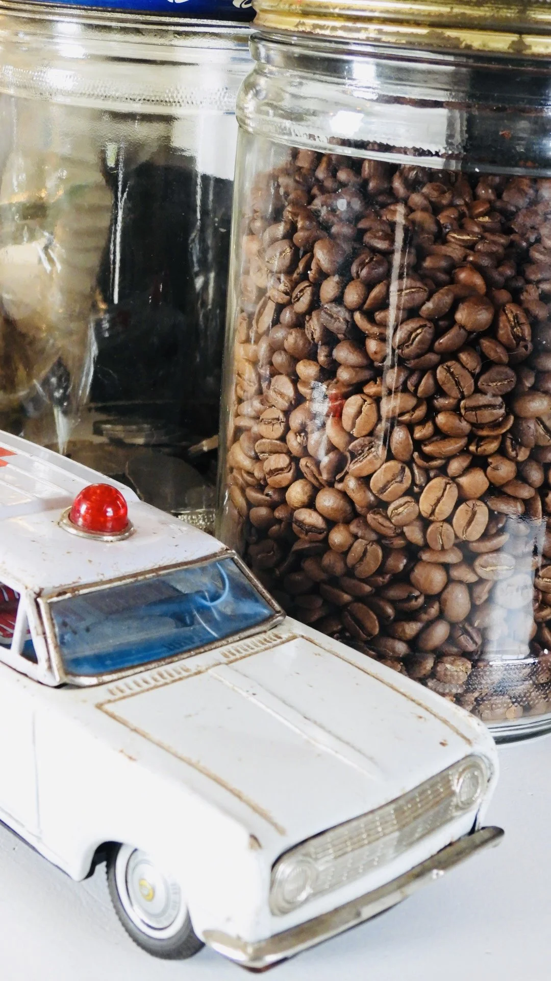 Coffee beans with toy car