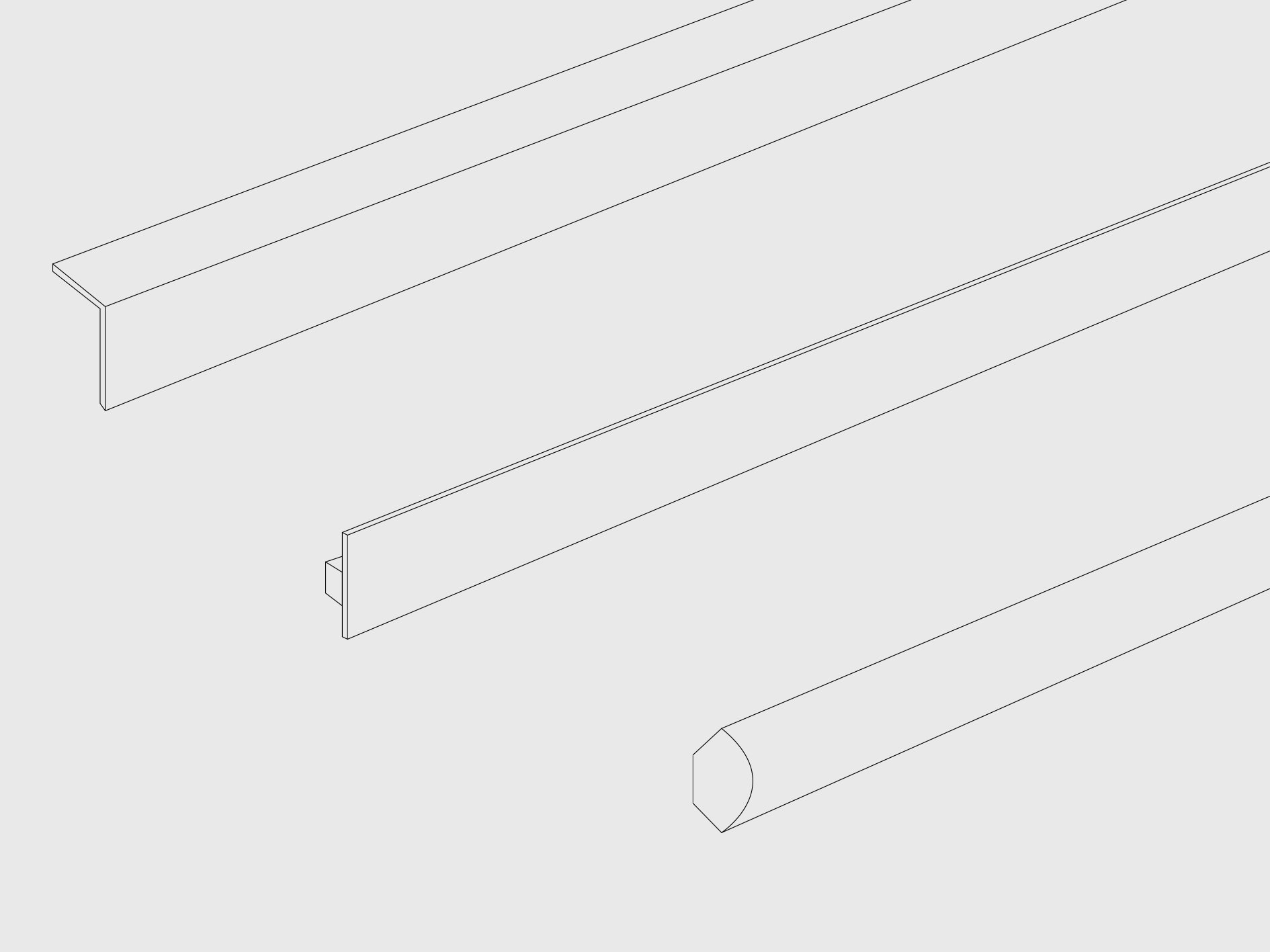 Linee tecniche di tubi e profili in un disegno CAD 3D