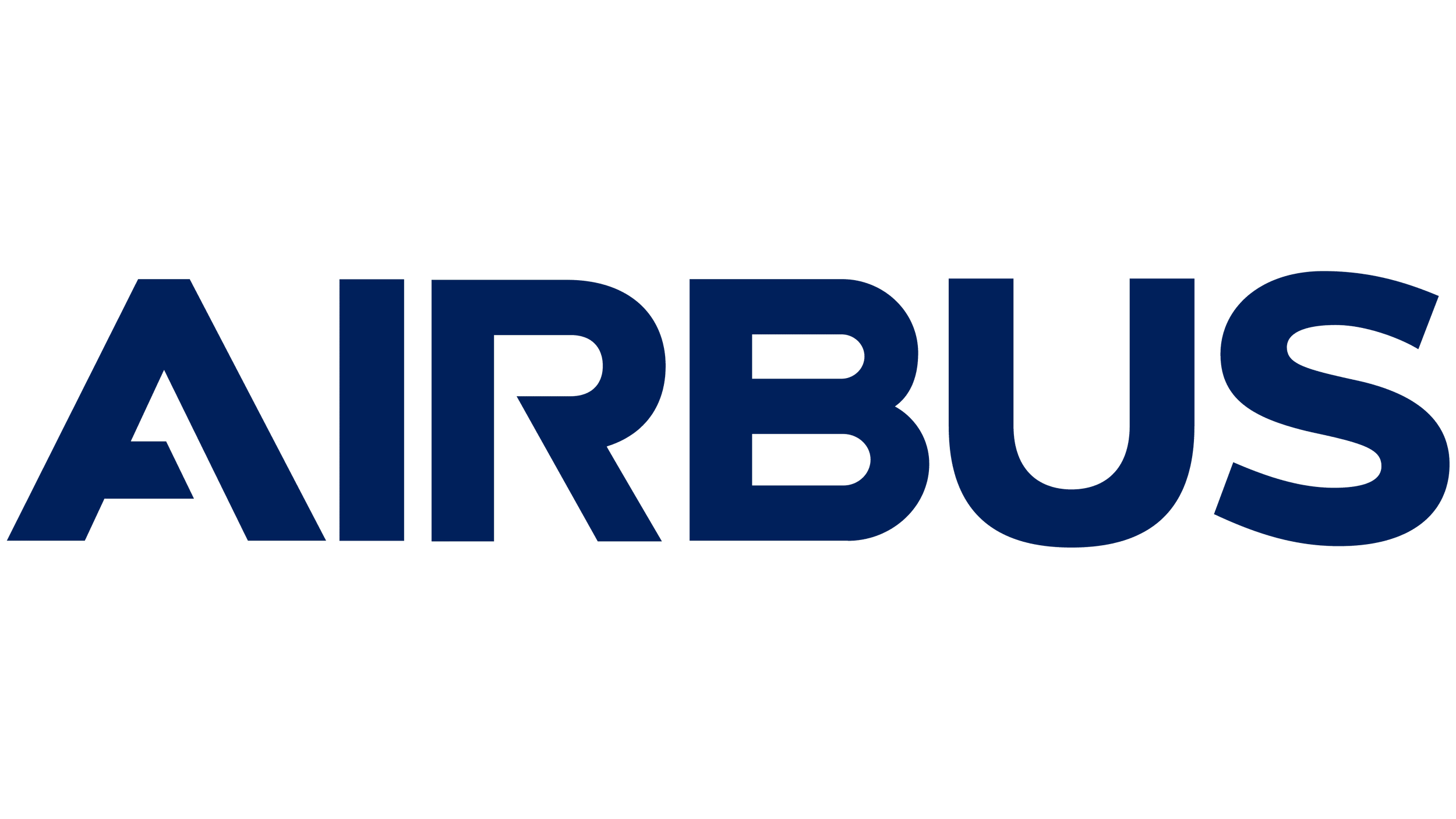 Logo de la compagnie aérienne Airbus avec le nom en lettres bleues foncées sur fond noir.