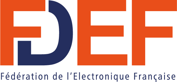 Logo de la Fédération de l'Electronique Française avec les lettres D, E, F en grand et en couleur orange et bleu.