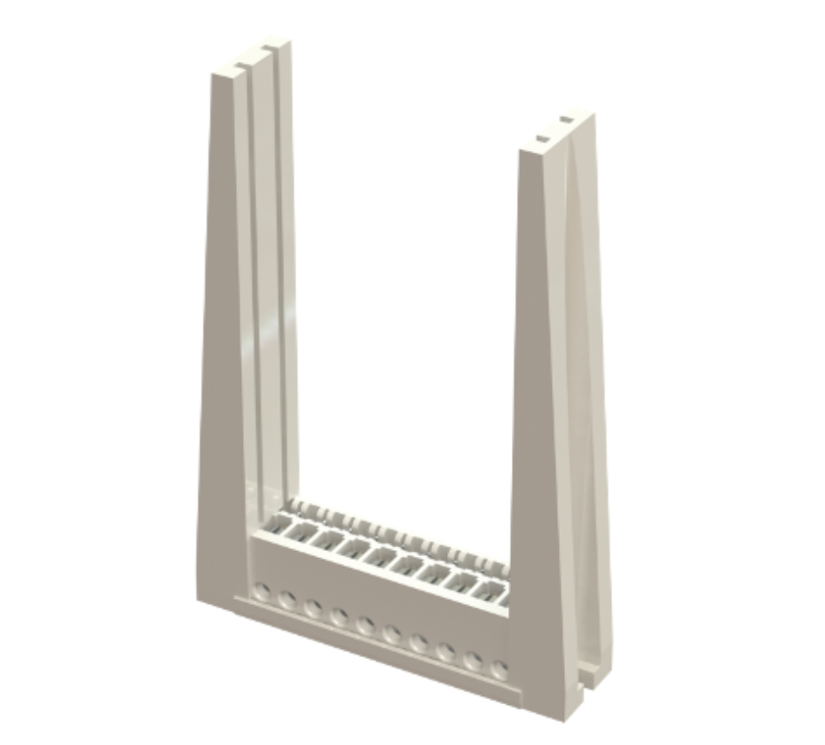 Structure en plastique blanche en forme de U, conçue pour supporter ou organiser des câbles ou des composants électroniques.