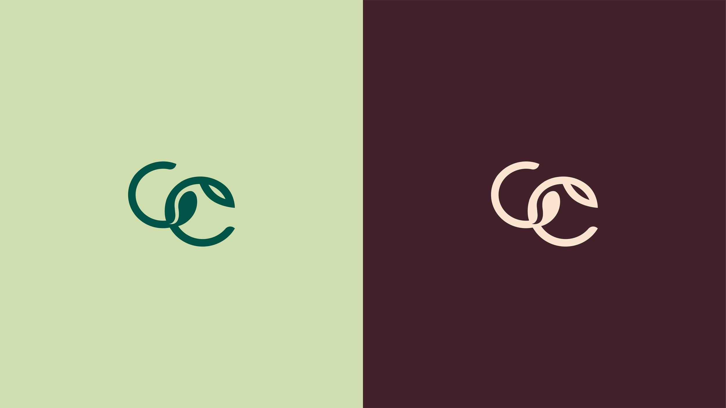 Logo con due lettere 'C' stilizzate in colori diversi, uno verde su sfondo verde chiaro e uno beige su sfondo bordeaux.