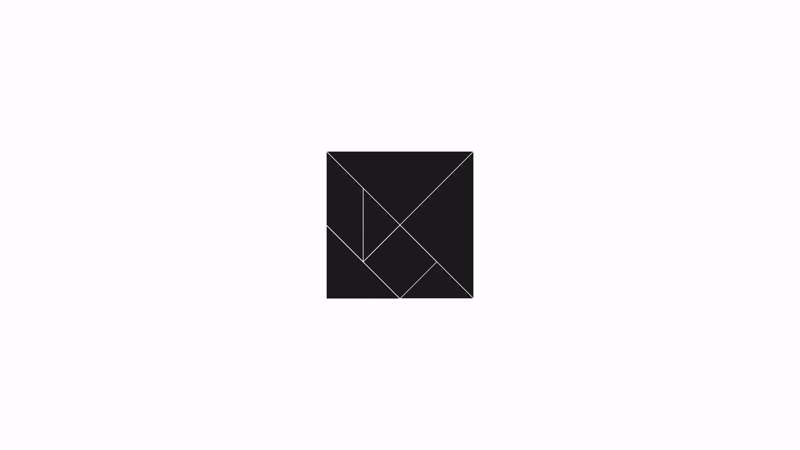 Un quadrato nero con linee bianche che formano un disegno geometrico all'interno, su sfondo bianco.