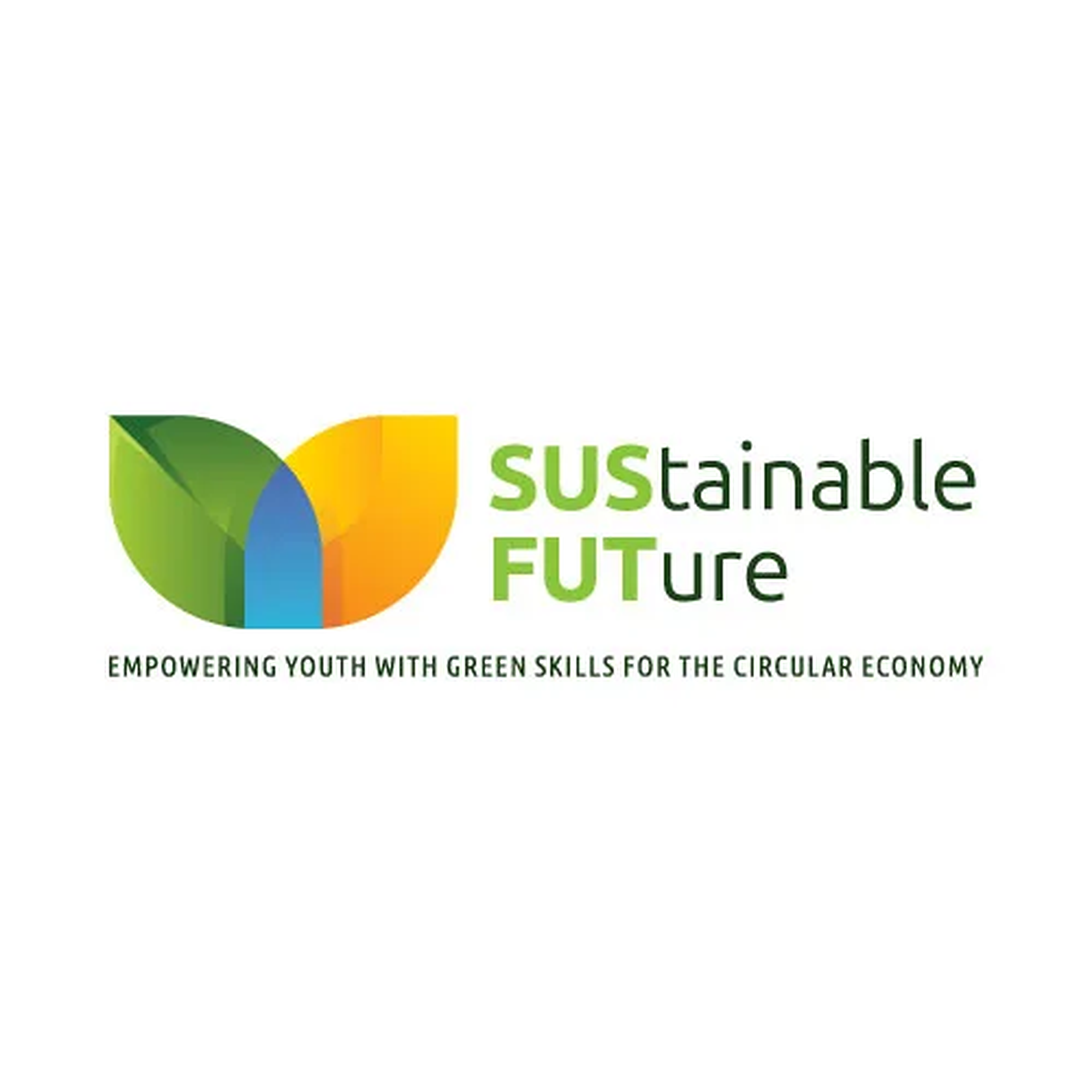 Logo with a colorful circular design and the text 'Sustainable Future' with a tagline 'Empowering youth with green skills for the circular economy.'