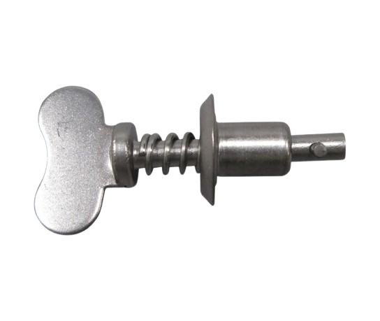 Metal screw jack with T-shaped handle and threaded shaft.