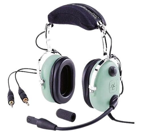 An overhead hearing protection headset with built-in audio and microphone, and cables for connection.