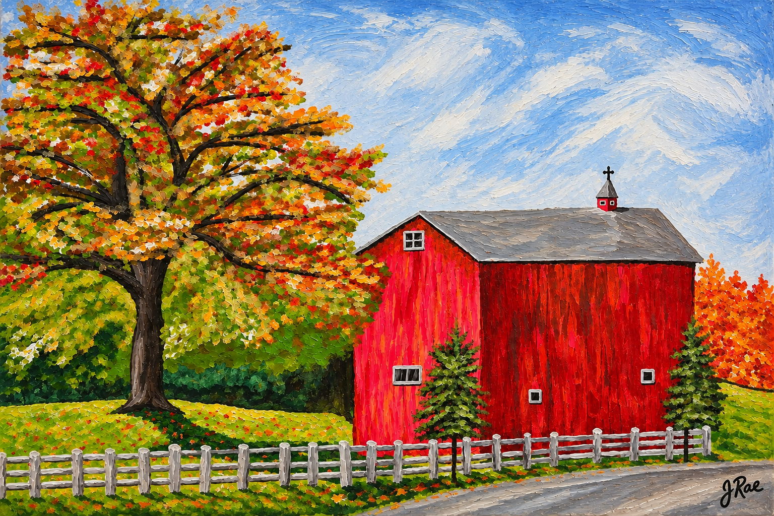 Autumn at the Red Barn – Printable Fall Farm Landscape Art