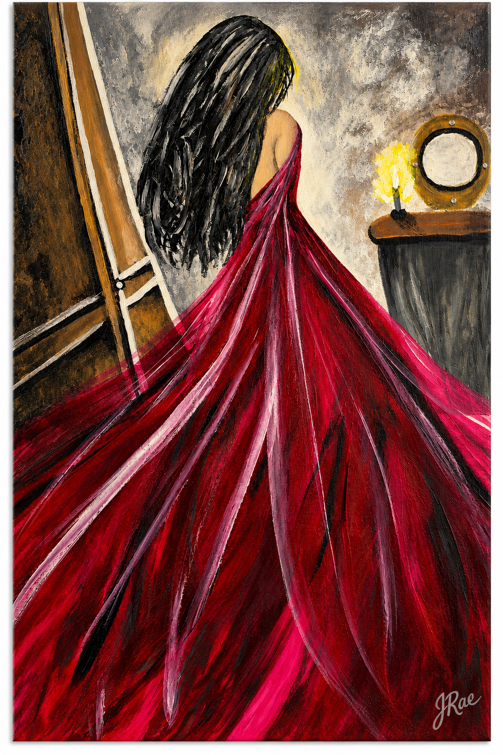 Crimson Elegance – Printable Woman in Red Dress Art