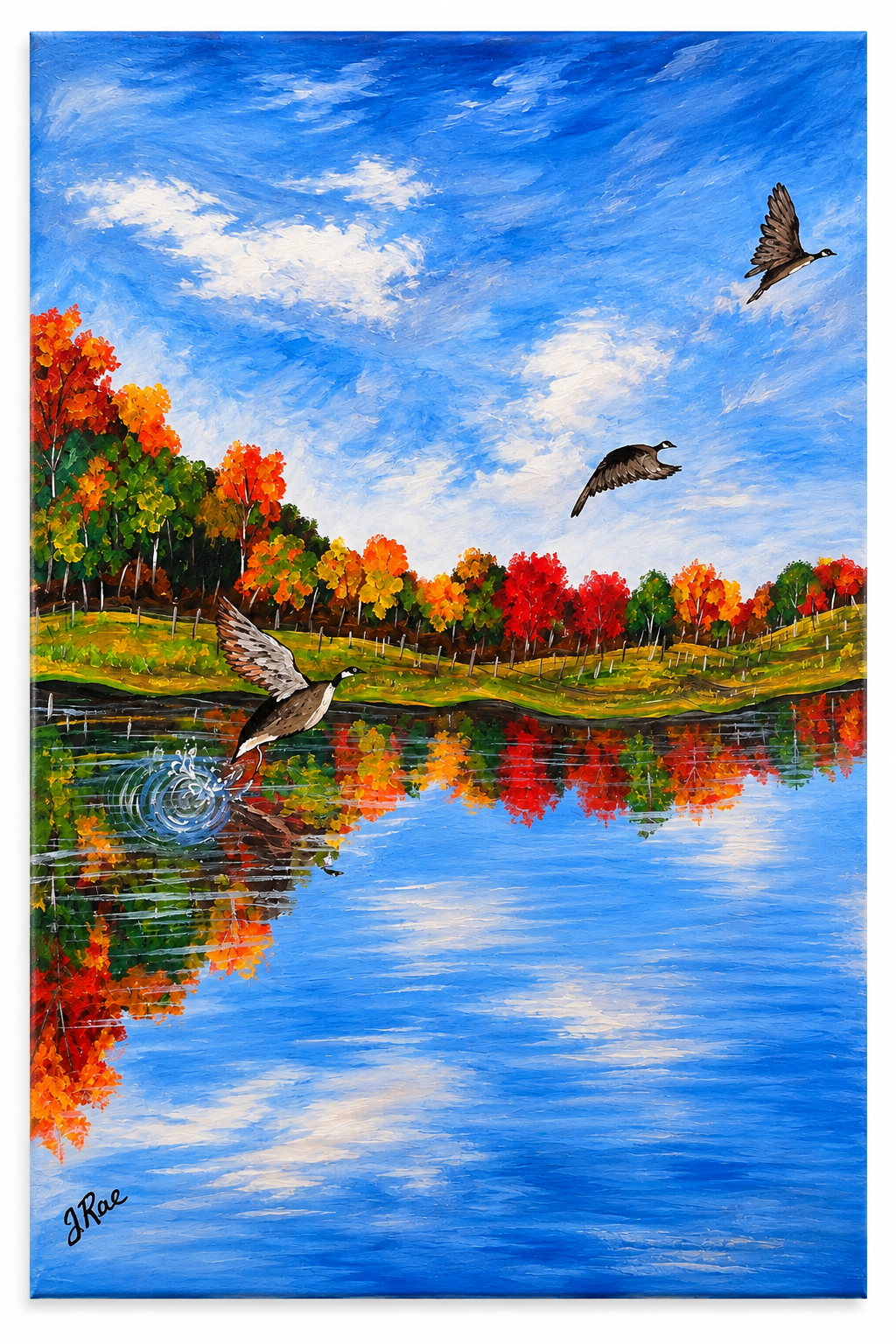 Autumn Flight – Printable Fall Lake & Canada Geese Art
