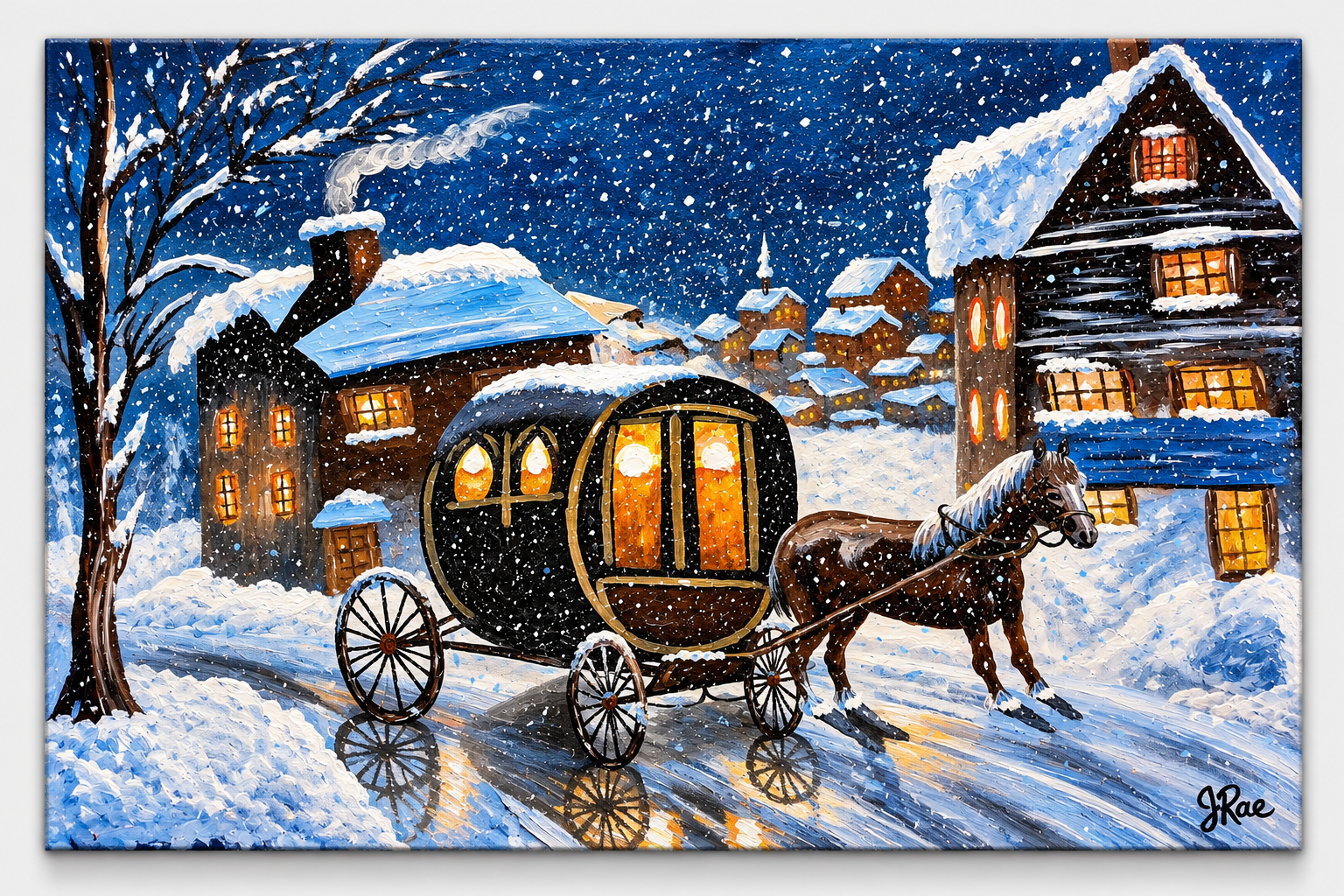 Carriage Through the Snow – Printable Winter Village Art