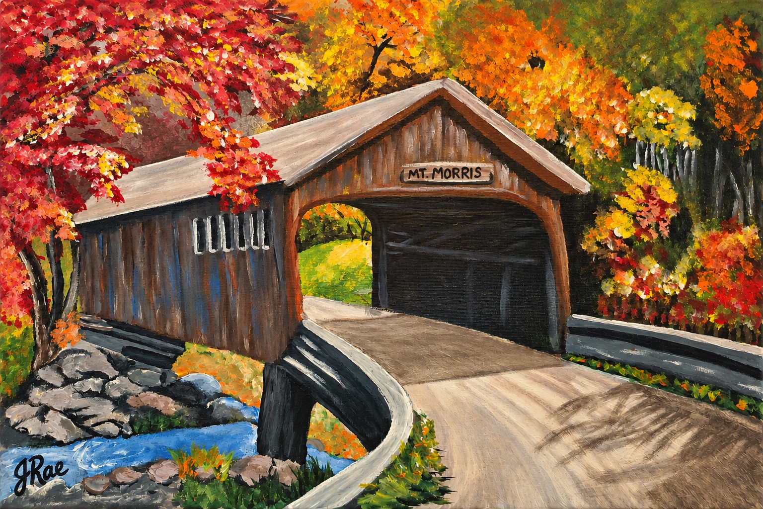 Autumn at Mt. Morris Bridge – Printable Covered Bridge Fall Art
