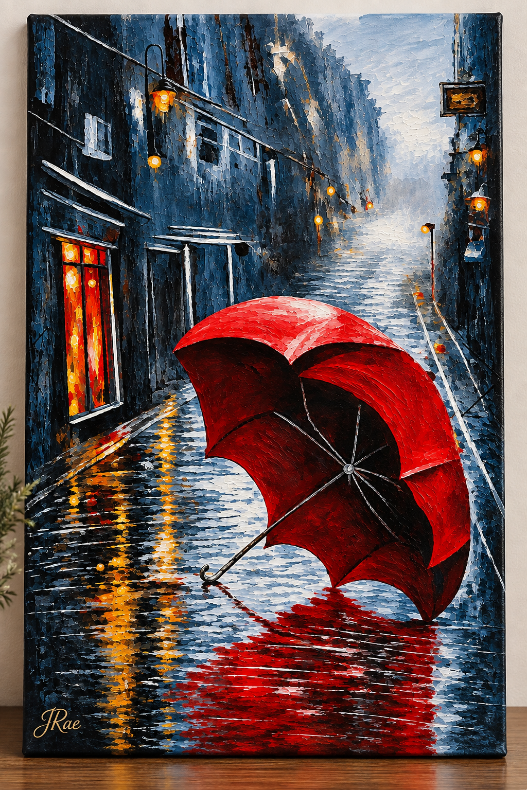 After the Rain – Printable Red Umbrella City Art