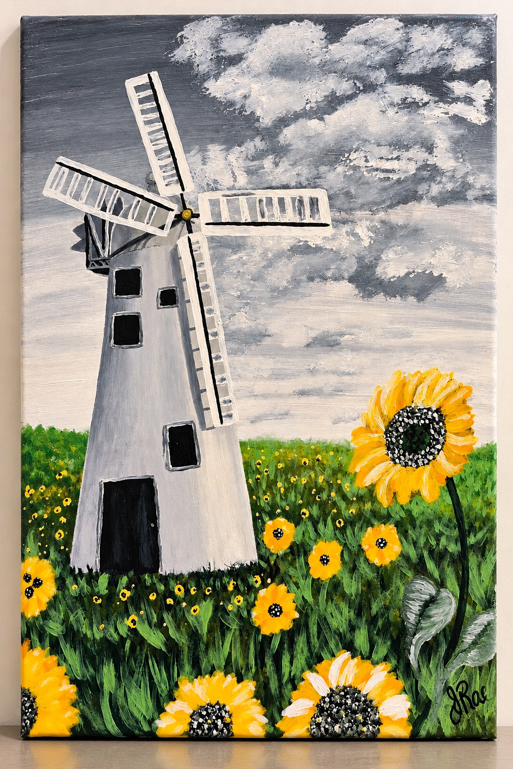 Sunflowers by the Windmill – Printable Country Landscape Art