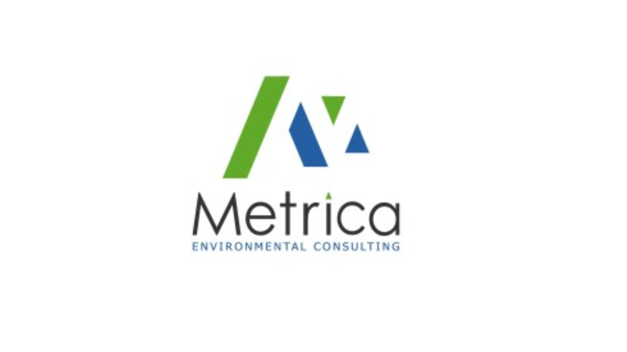 Logo for Metrica Environmental Consulting with stylized green and blue geometric shapes above the company name.