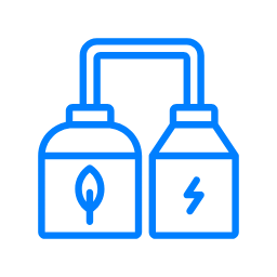 Bluetooth speaker icon with two connected speakers, one with a leaf symbol and the other with a lightning bolt symbol.