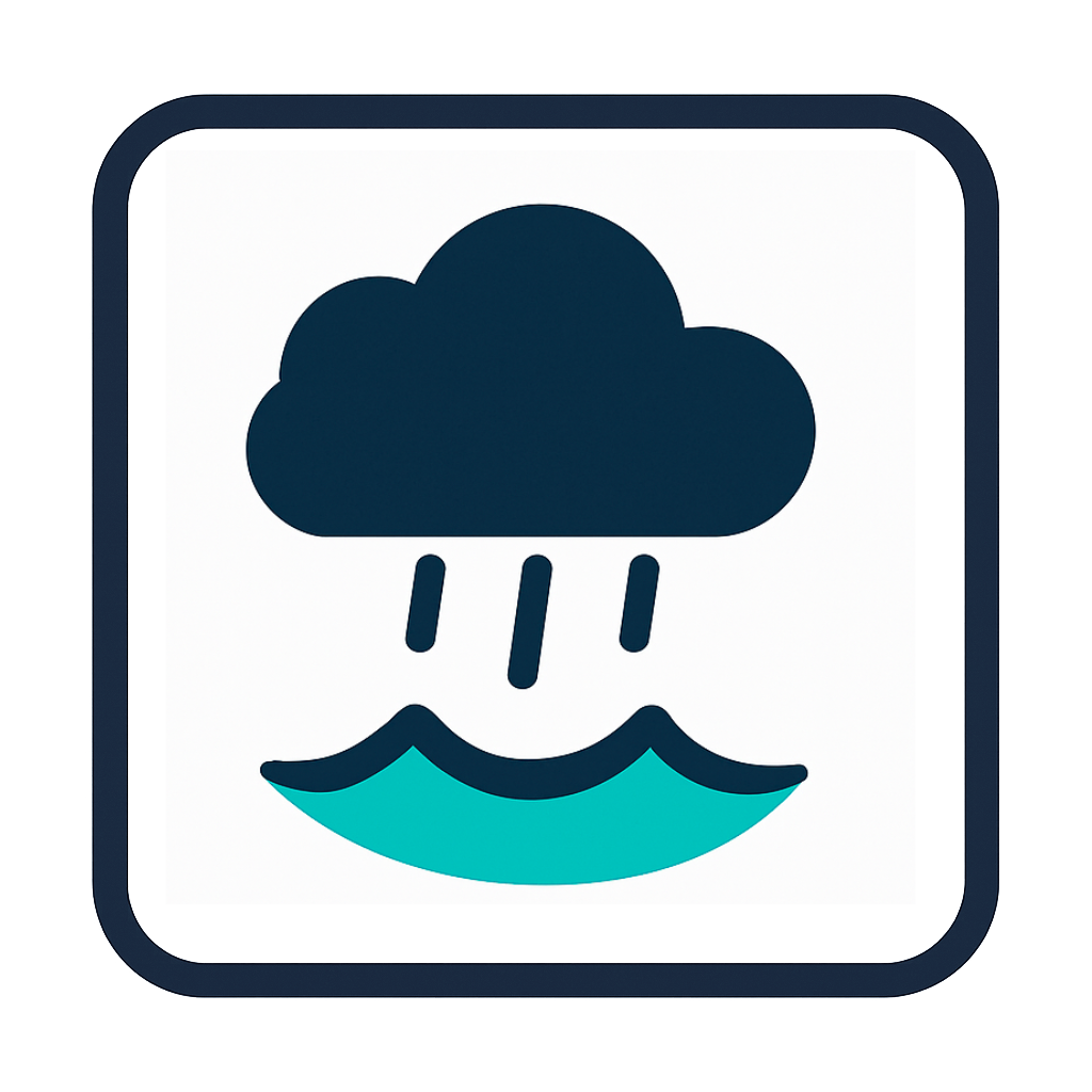 Weather icon showing rain and rough water.