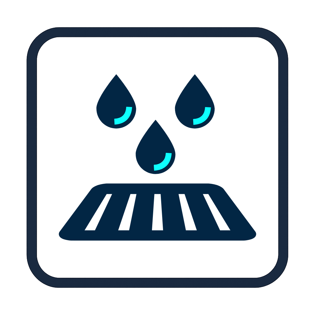 Water dripping onto a drain.