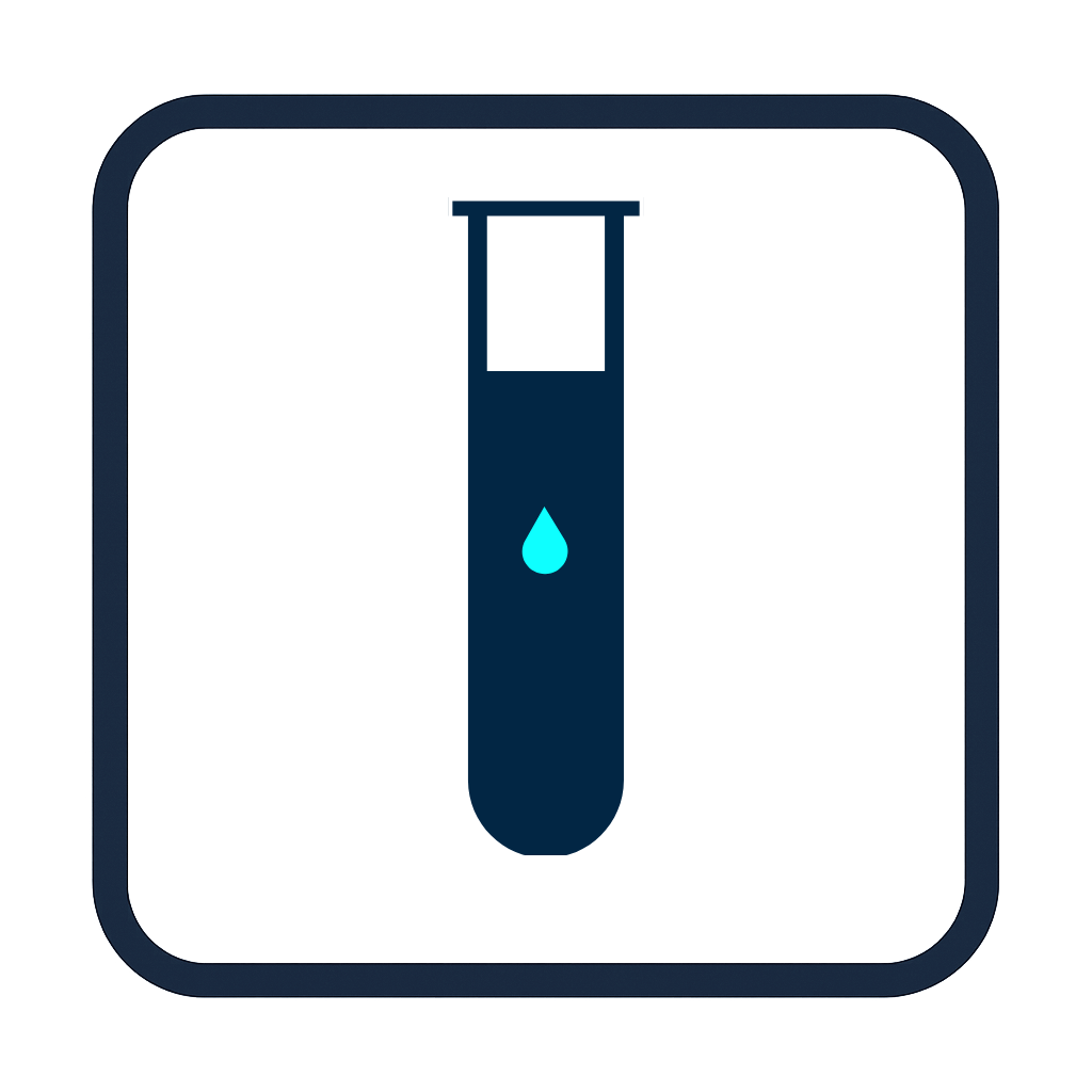A medical icon of a test tube with a drop of liquid.