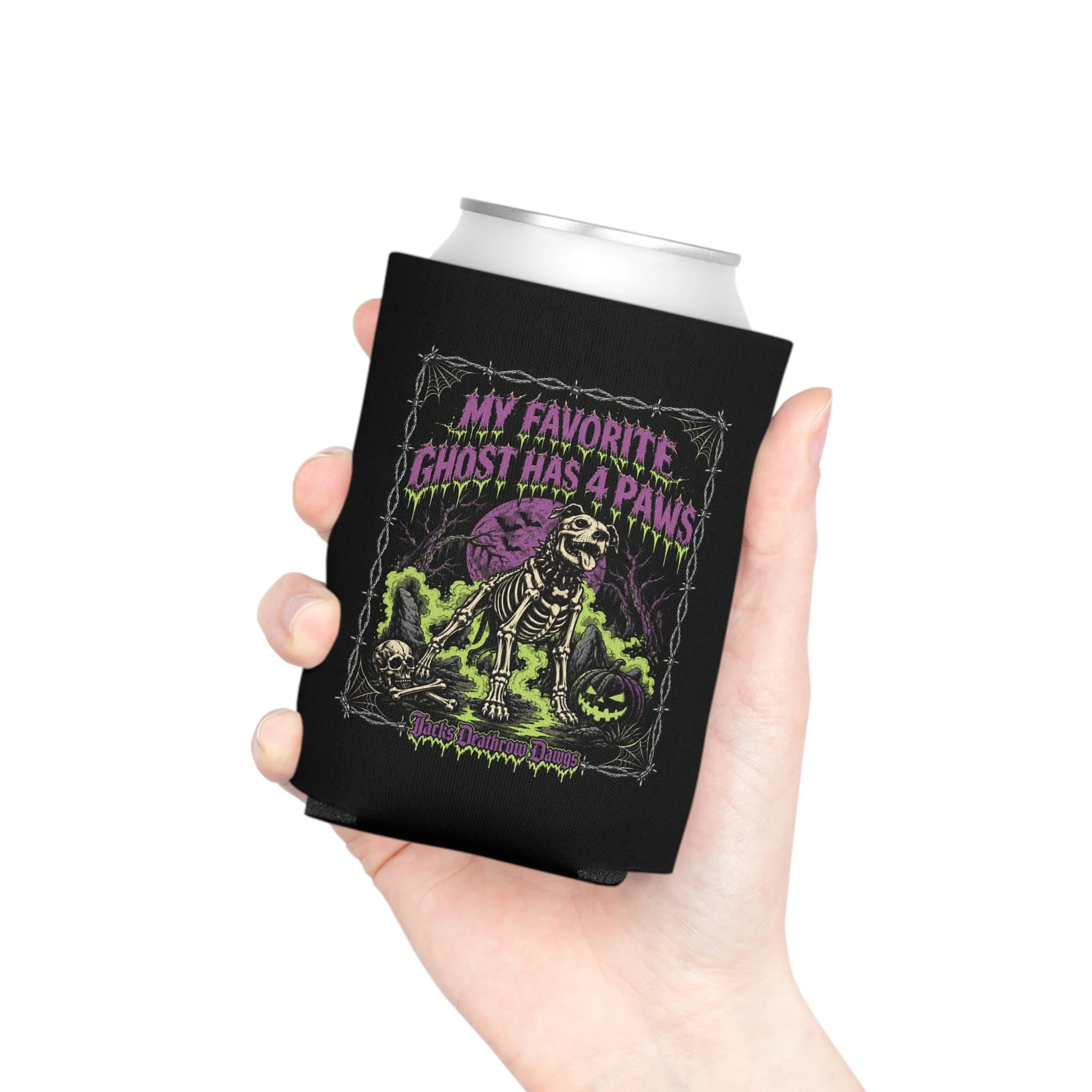 "My Favorite Ghost Has 4 Paws" Halloween Skeleton Dog Can Cooler
