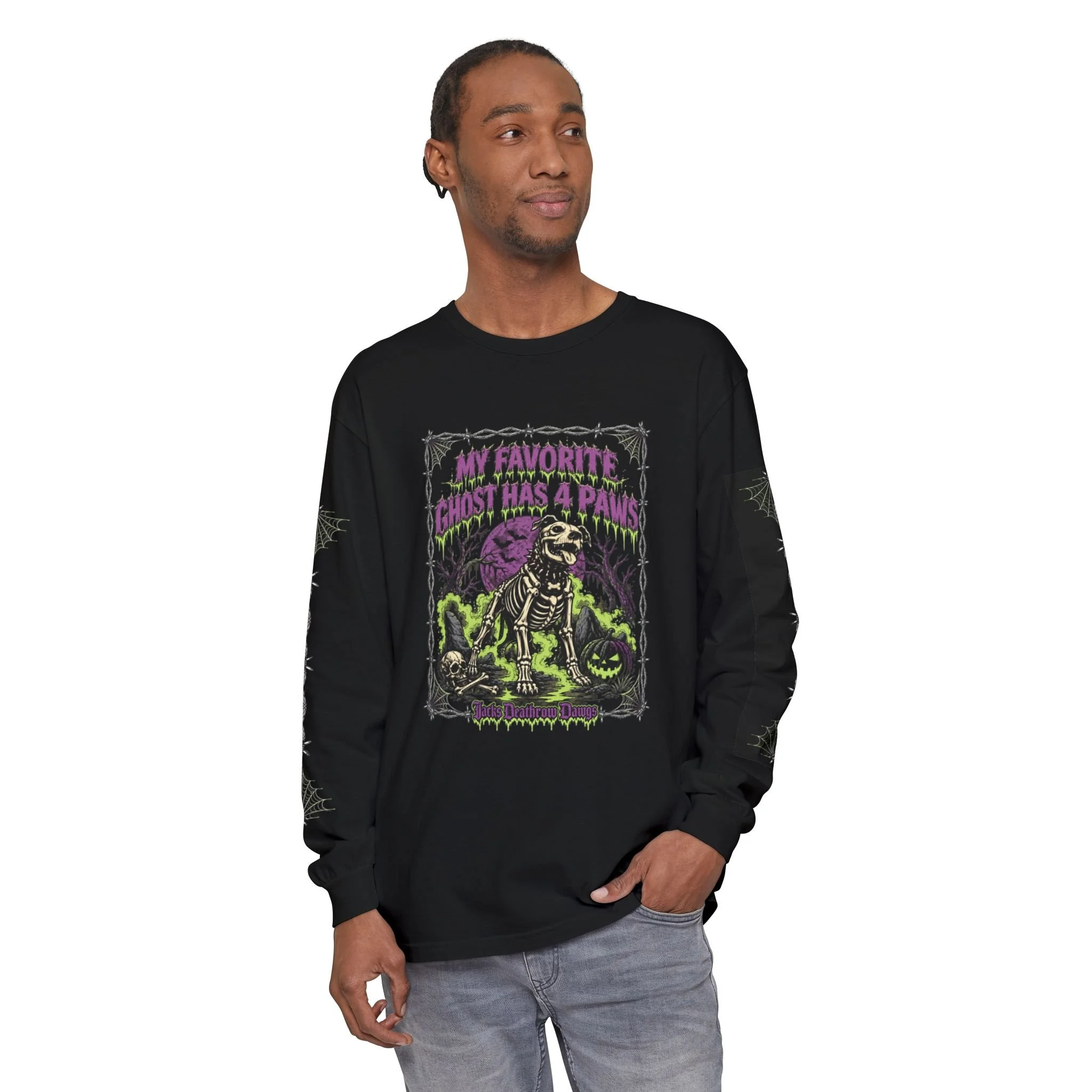 "My Favorite Ghost Has 4 Paws" Skeleton Dog Halloween Long Sleeve Shirt