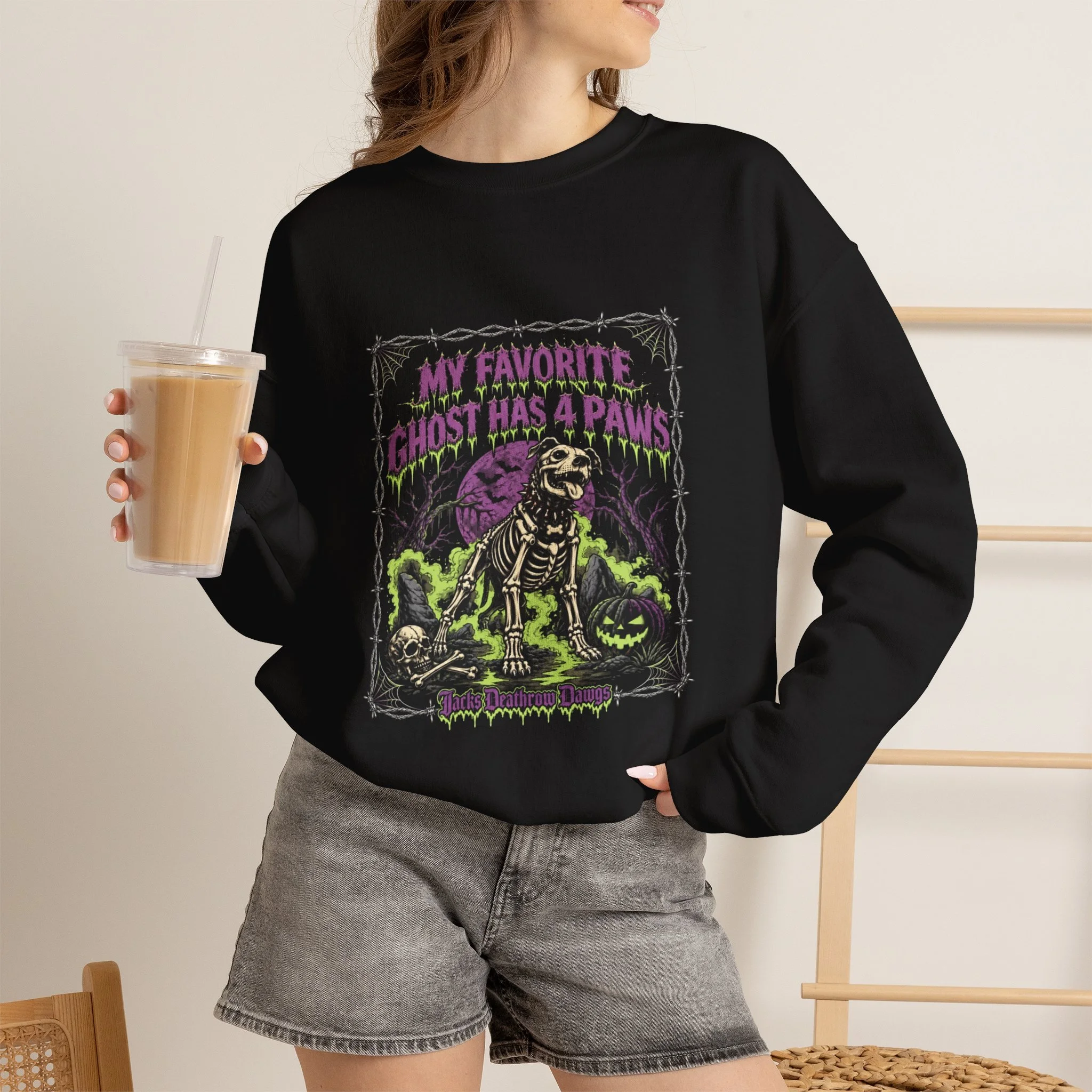"My Favorite Ghost Has 4 Paws" Halloween Dog Crewneck Sweatshirt