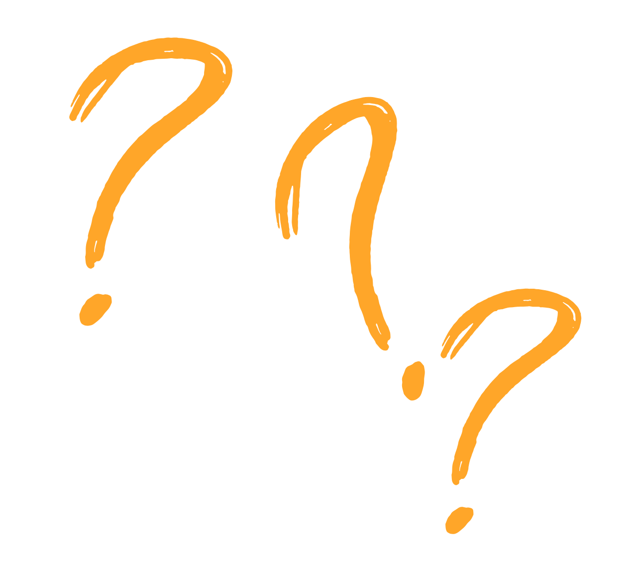 Multiple orange question marks on a black background.