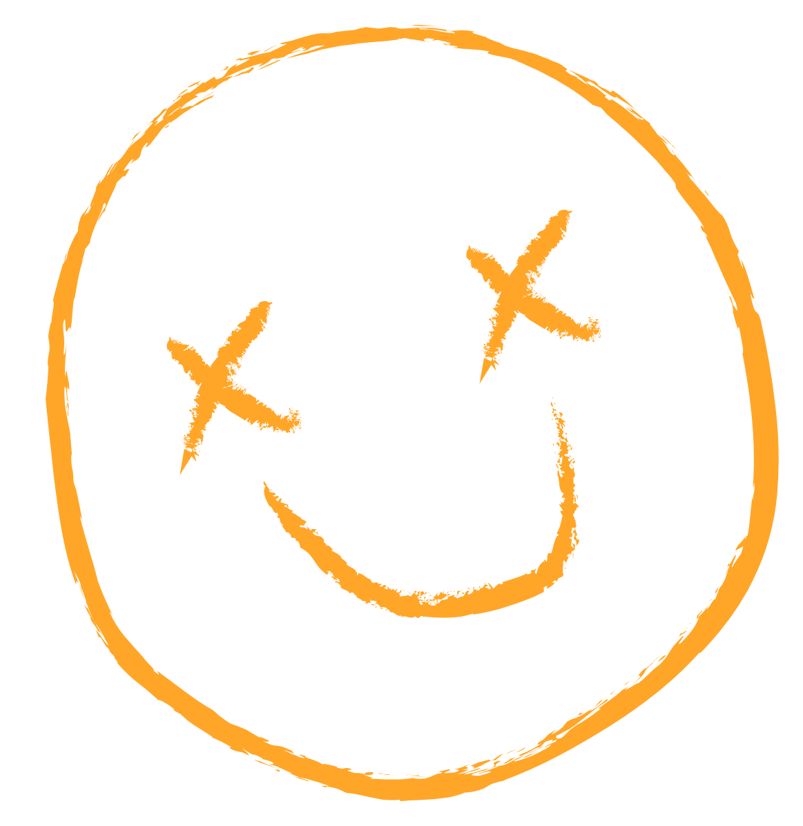 Smiley face drawn with a circle, eyes, and a smile, all in orange on a black background.