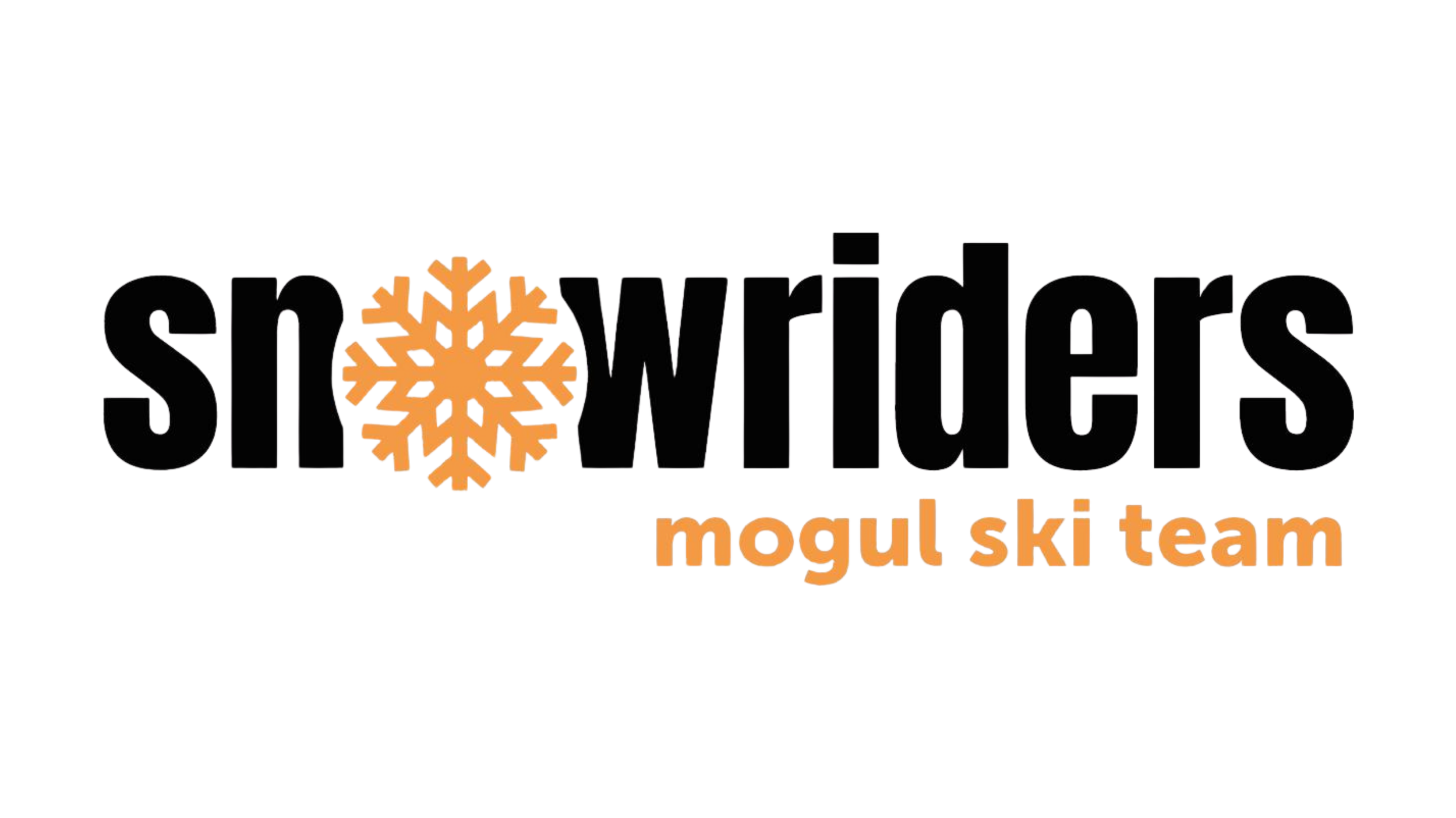 Logo for Snowriders Mogul Ski Team with a stylized snowflake and text in black and orange.