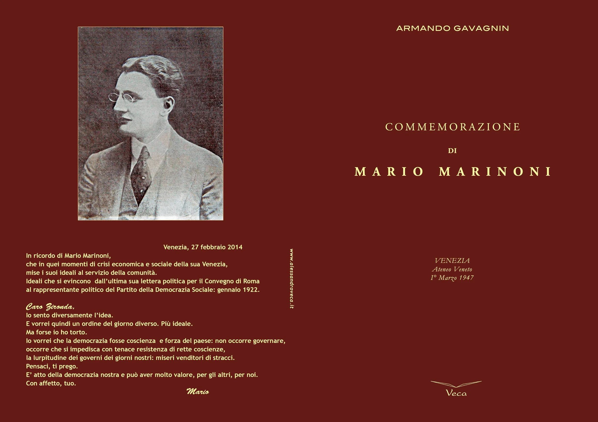 Documento commemorativo dedicato a Mario Marinoni, memoria storica legata al Teatro Marinoni