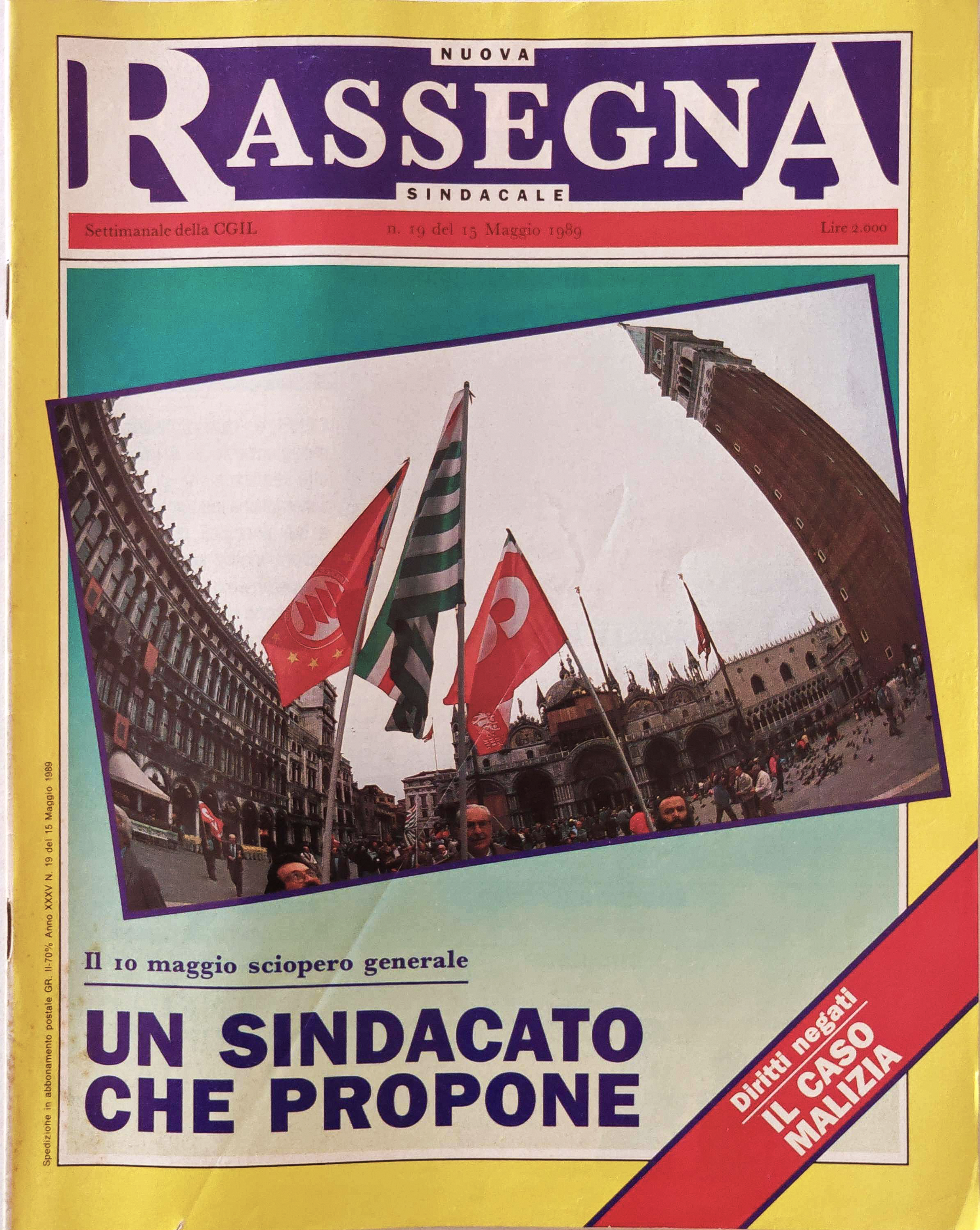 Nuova Rassegna Sindacale, 15 maggio 1989 — esempio di pubblicazione fotografica di Alessandro Veca