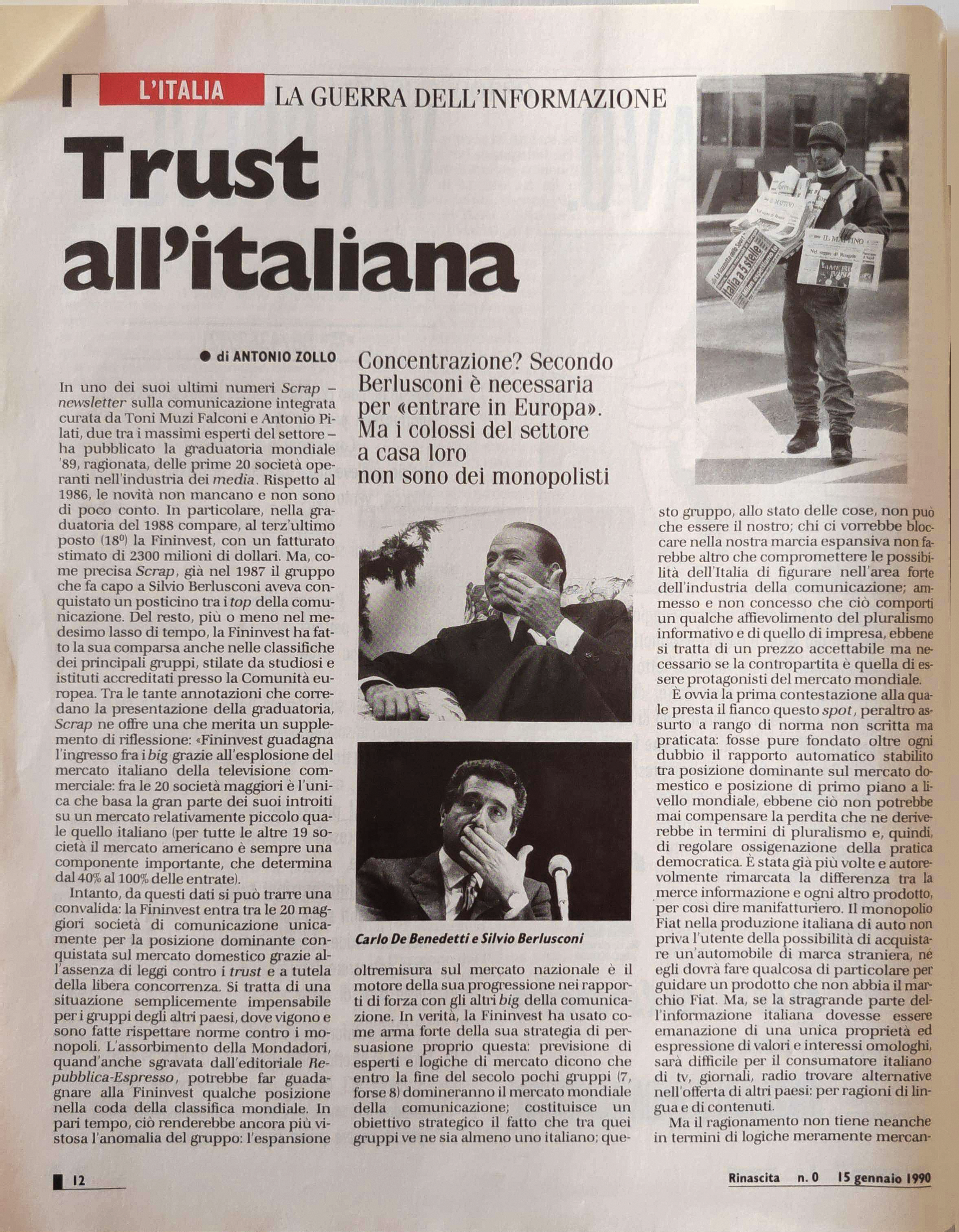 Rinascita, 15 gennaio 1990 — pagina con fotografia di Alessandro Veca