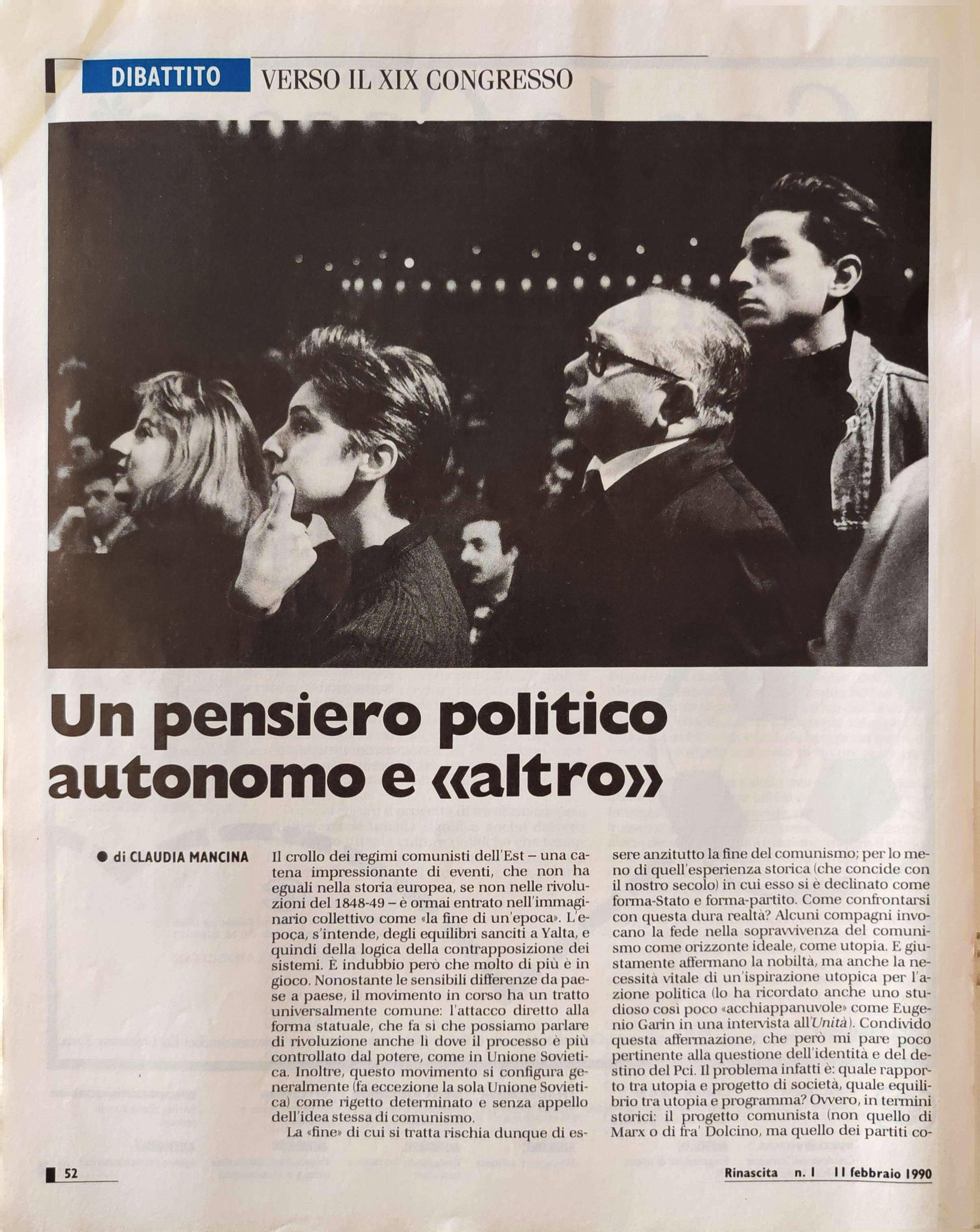 Rinascita, 11 febbraio 1990 — pagina con fotografia di Alessandro Veca