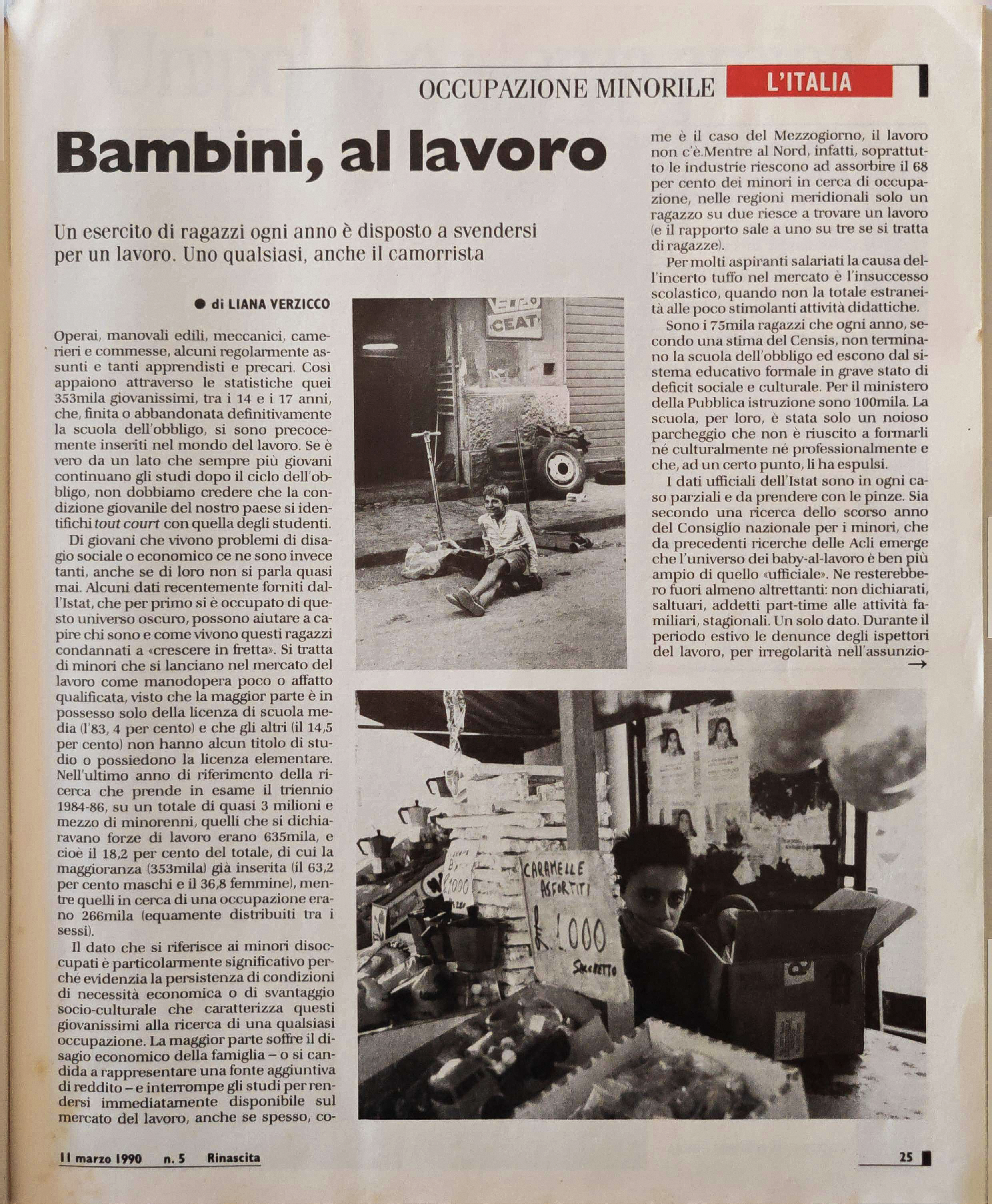Rinascita, 11 marzo 1990 — pagina con fotografia di Alessandro Veca
