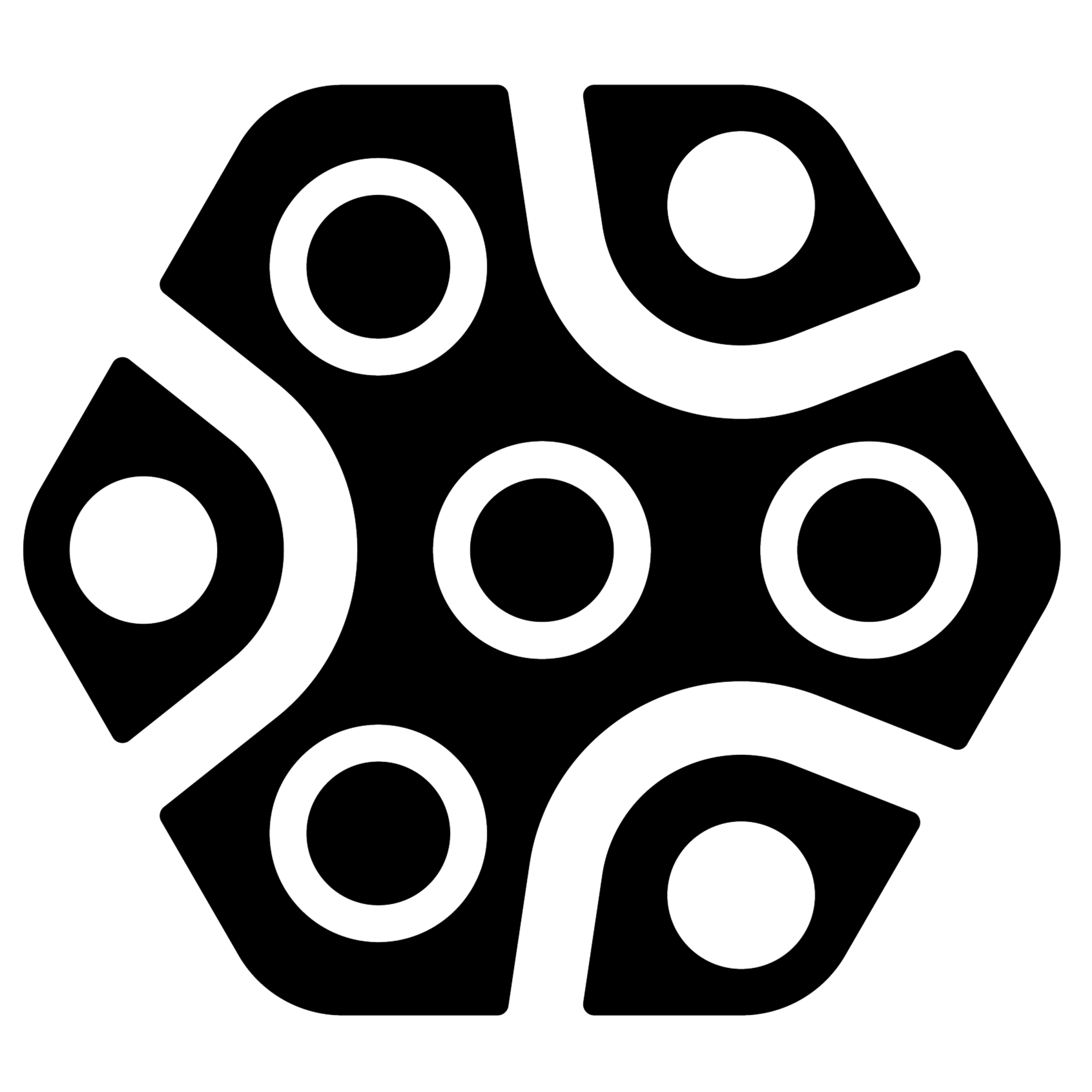 Outline of six camera lenses arranged in two rows, with three lenses in each row.