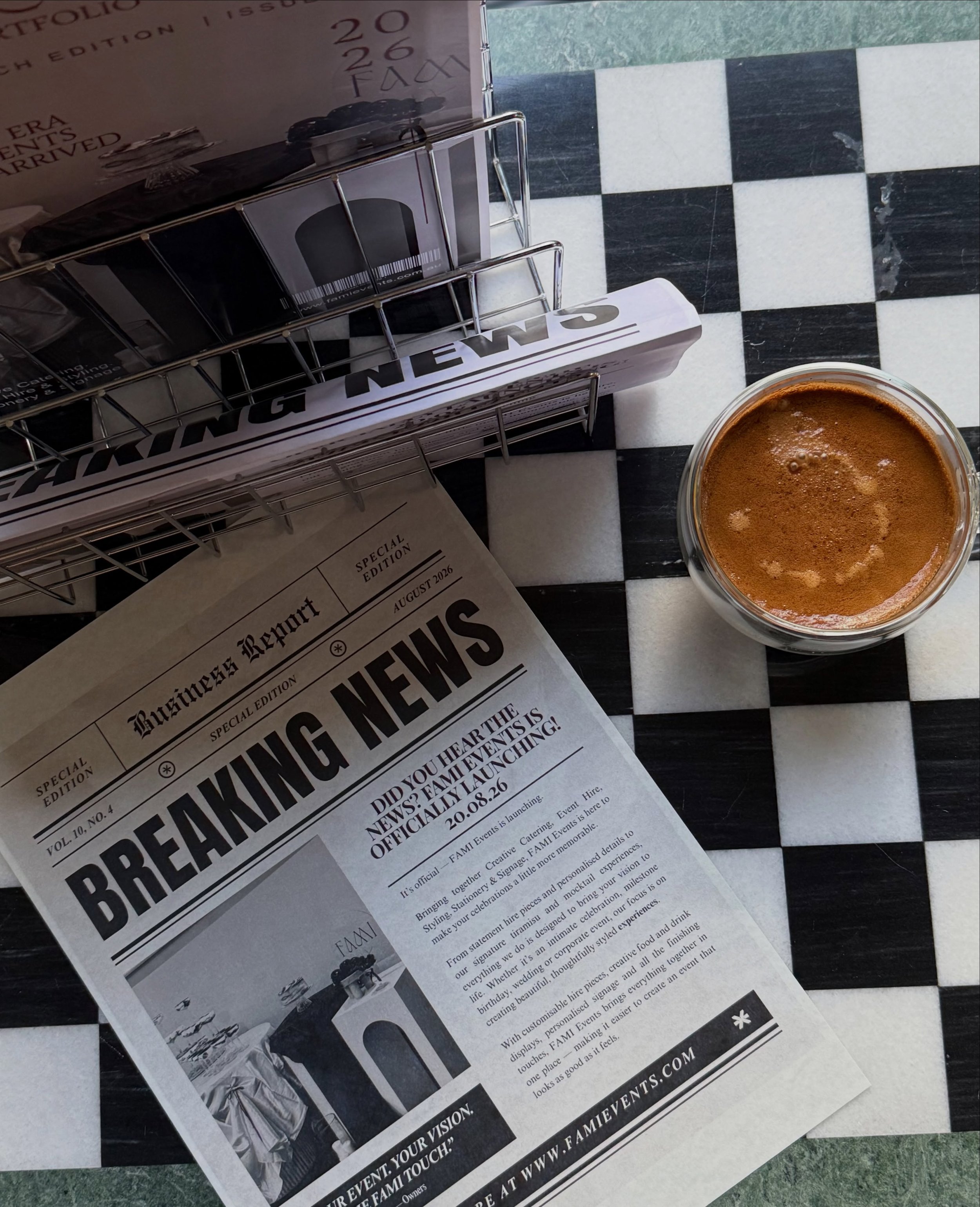 the morning paper is in&hellip; 🗞️☕️

browse our full portfolio and discover everything FAMI this Thursday, 20 August at famievents.com.au 🤍

Creative Catering &bull; Event Styling &amp; Hire &bull; Stationery &amp; Signage

&bull;
&bull;
&bull;

#