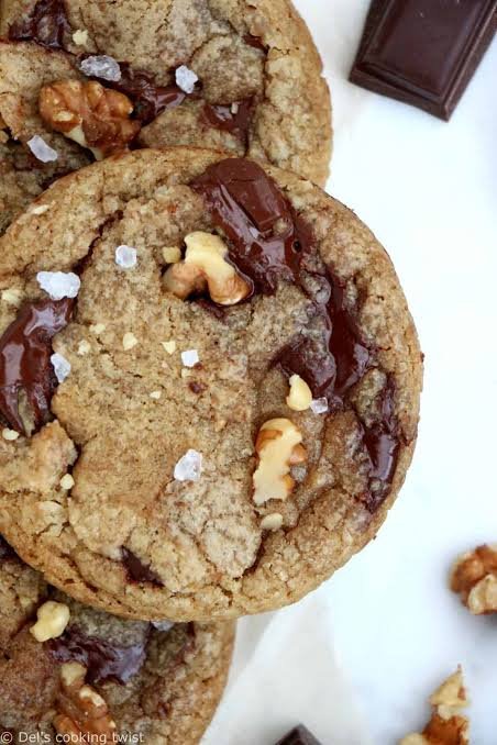 Brown Butter Salted Toffee Walnut Chocolate Chip Cookies