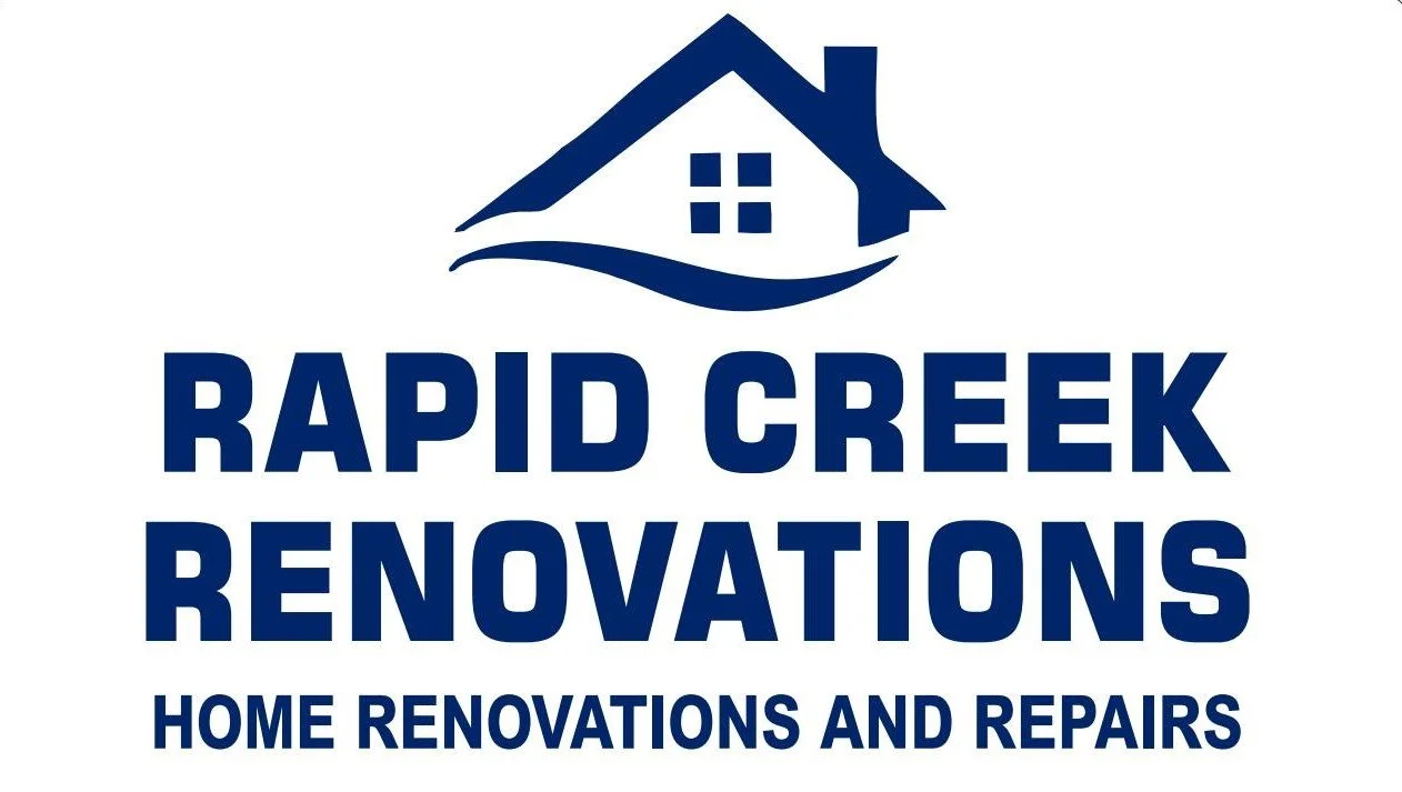 Logo for Rapid Creek Renovations featuring a house with a roof and four windows, with the company name and tagline 'Home Renovations and Repairs' in blue text.