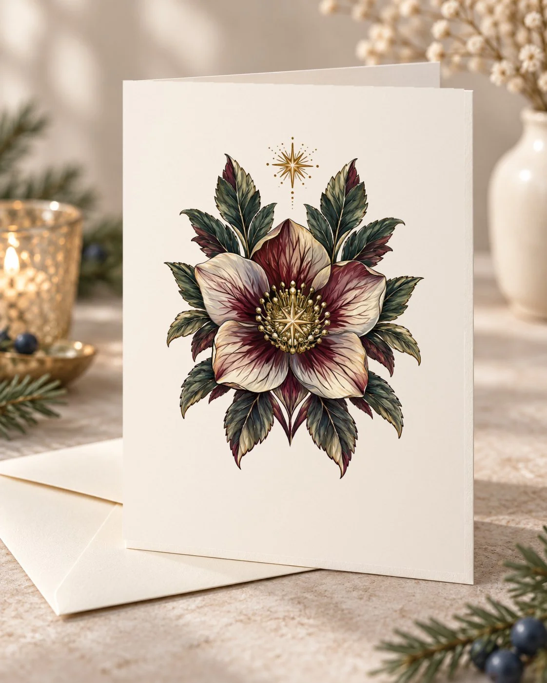 The Christmas Rose | Botanical Christmas Greeting Card.