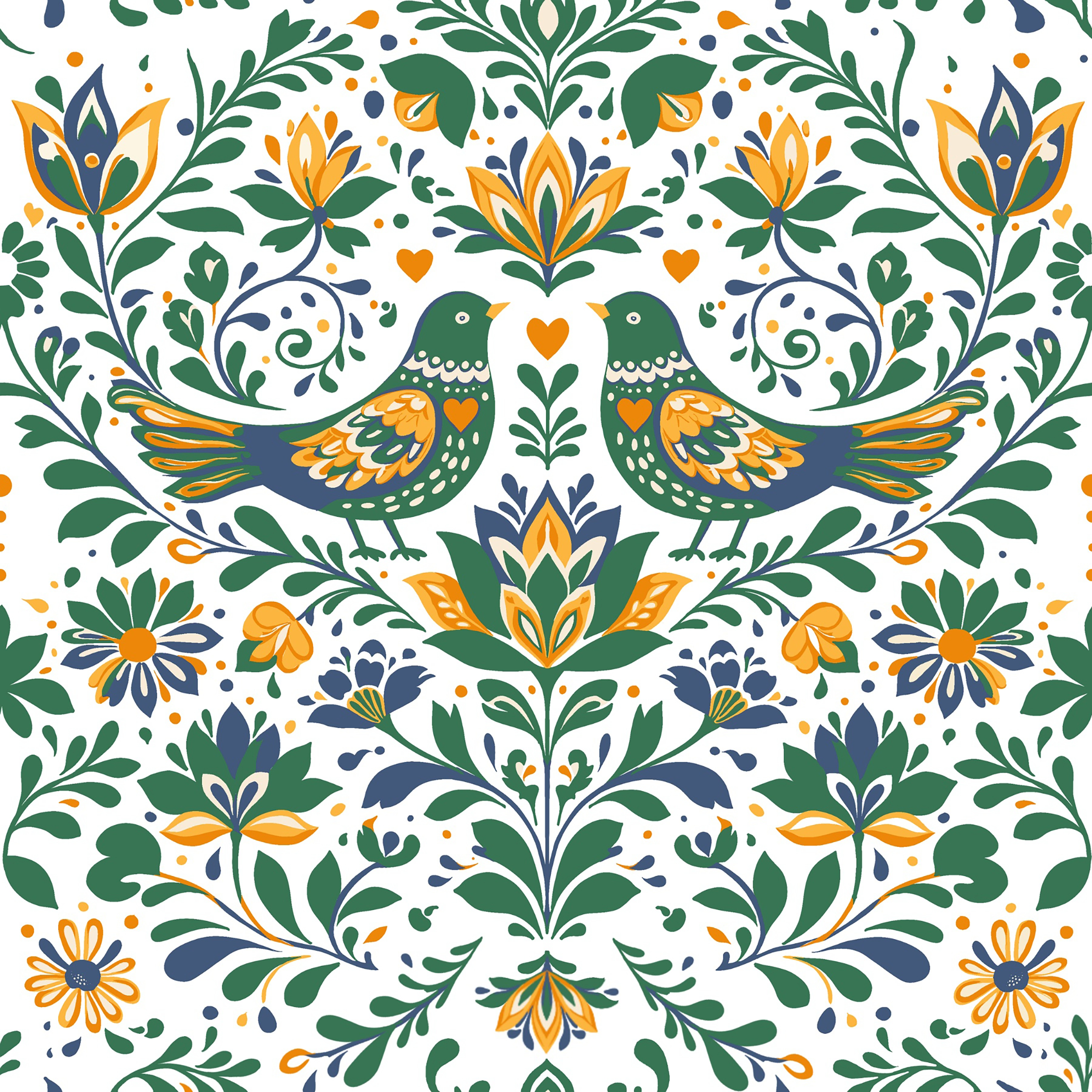 Lovebird Meadow — Seamless Pattern
