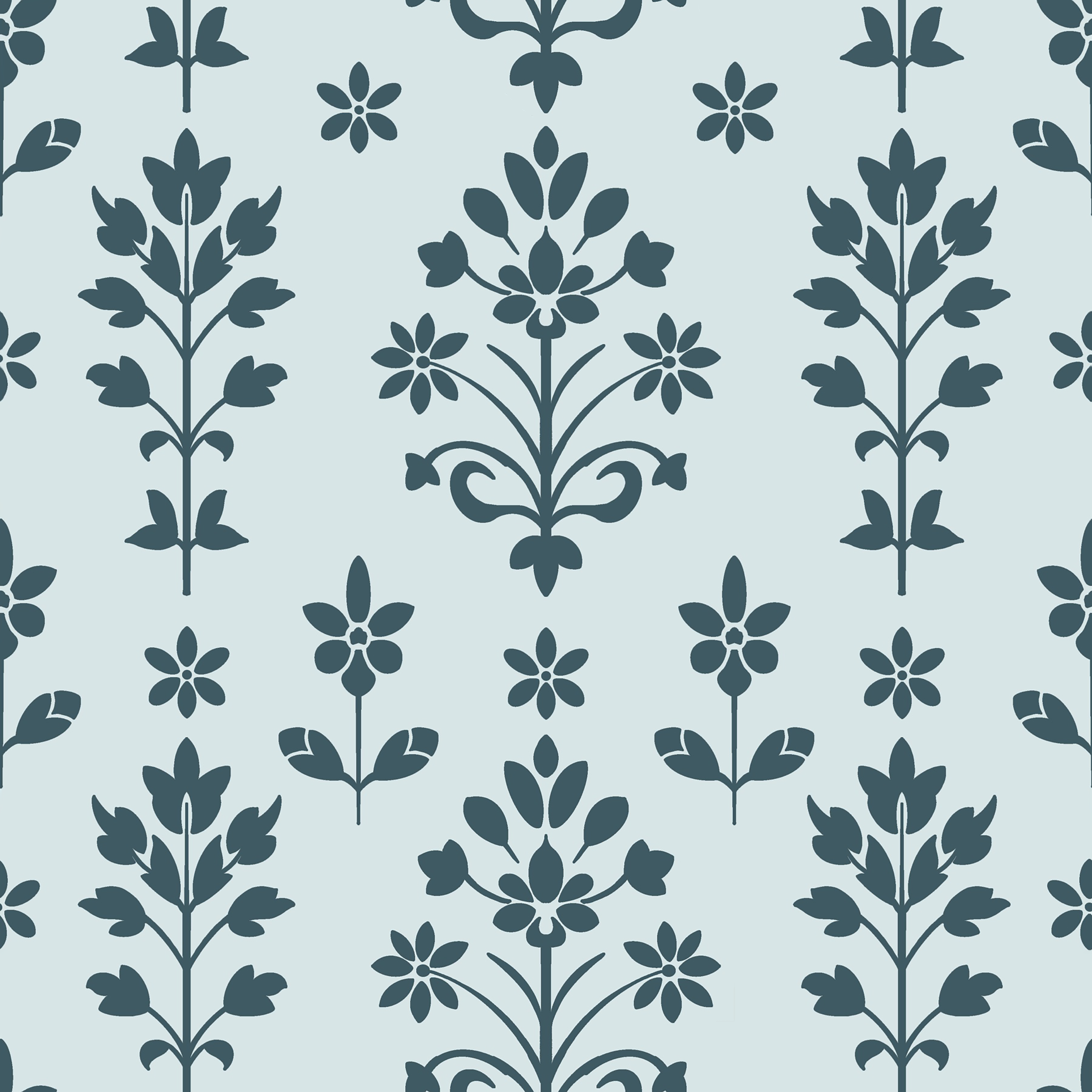 Folk Meadow Damask - Cornflower Blue - Seamless Pattern