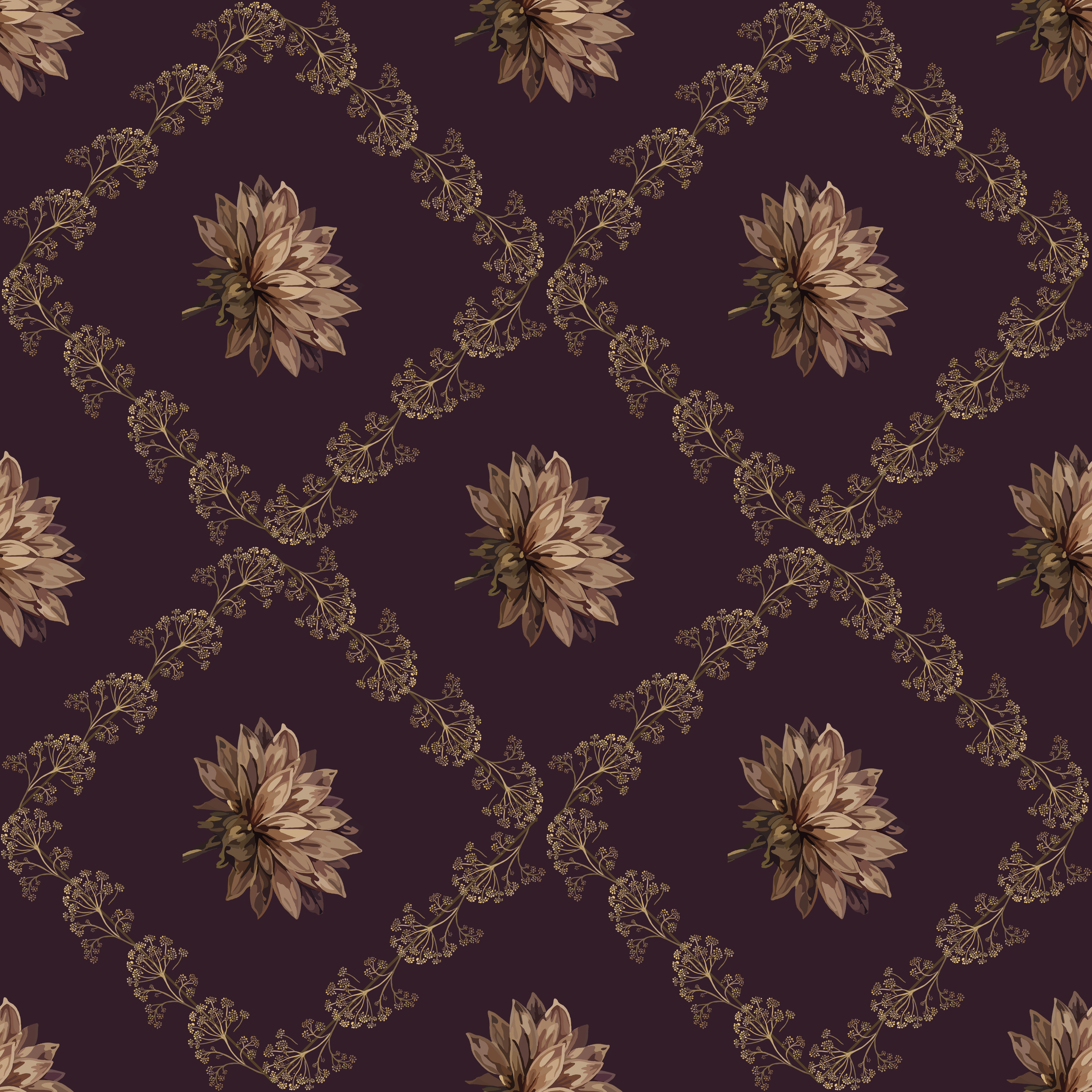 Seed Head Trellis with Dahlia Buds