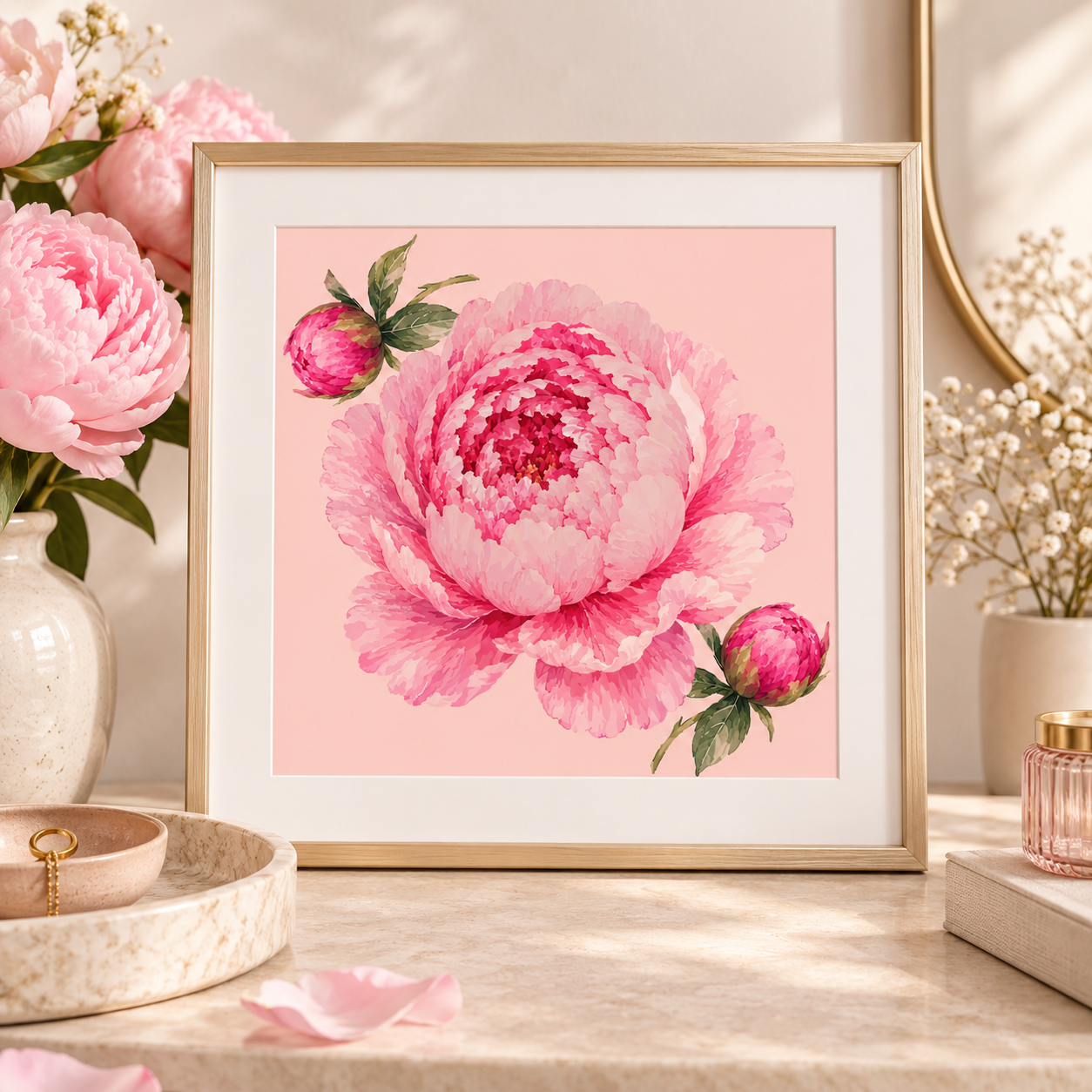 Midsummer Peony | 25 × 25 cm Square Botanical Art Print