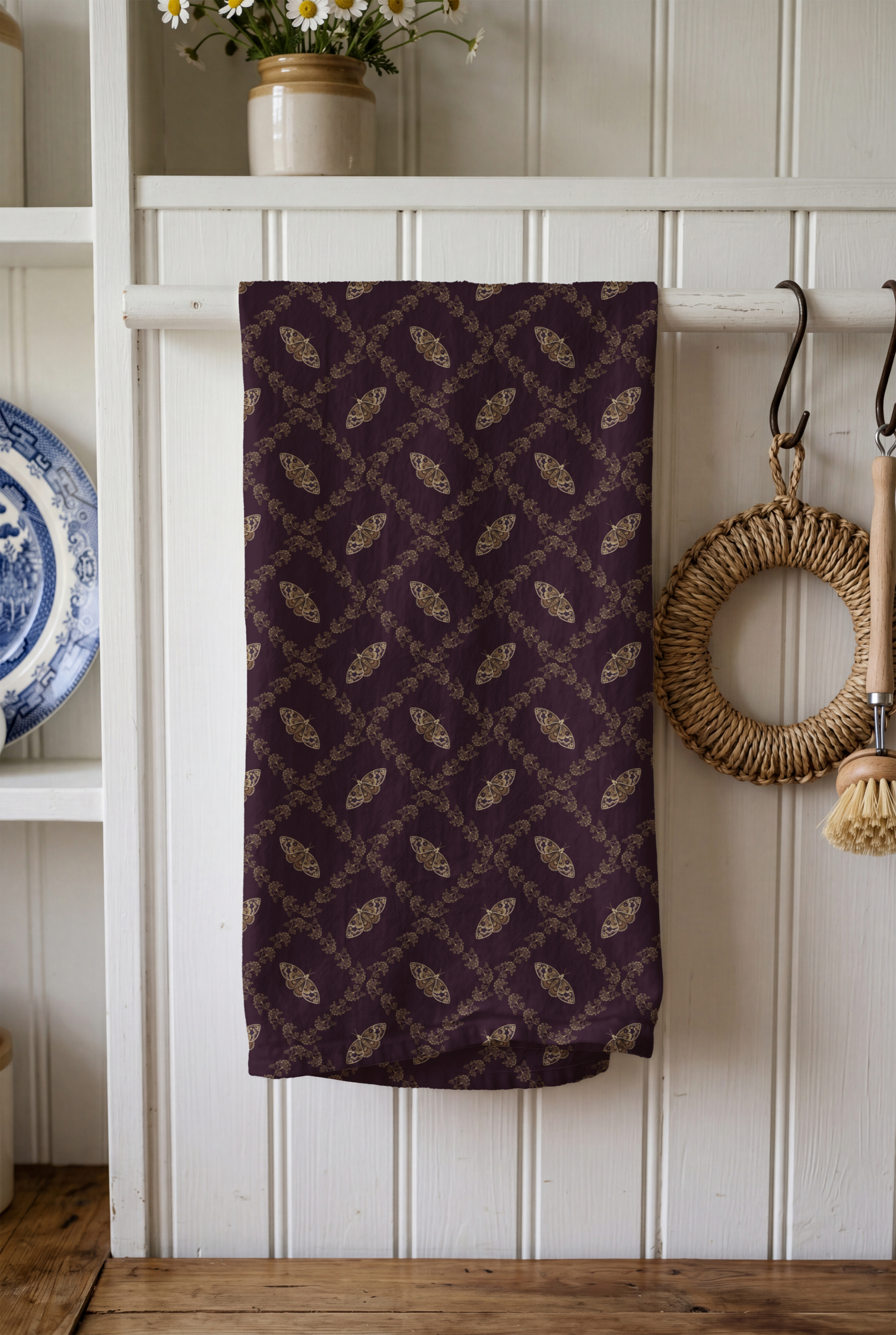 Purple Multiple Moths Flattened-tea-towel-_hanging_-full-size.png