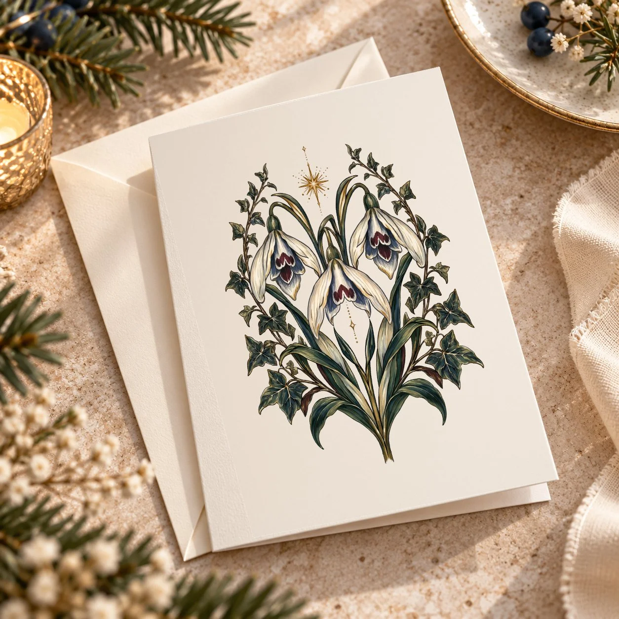 Snowdrop Benediction | Botanical Christmas Greeting Card