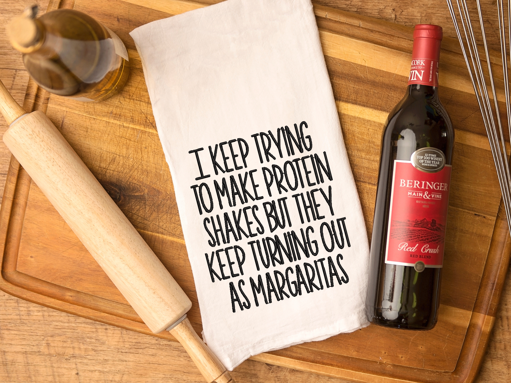 Funny Protein Shake Embroidered Kitchen Towel