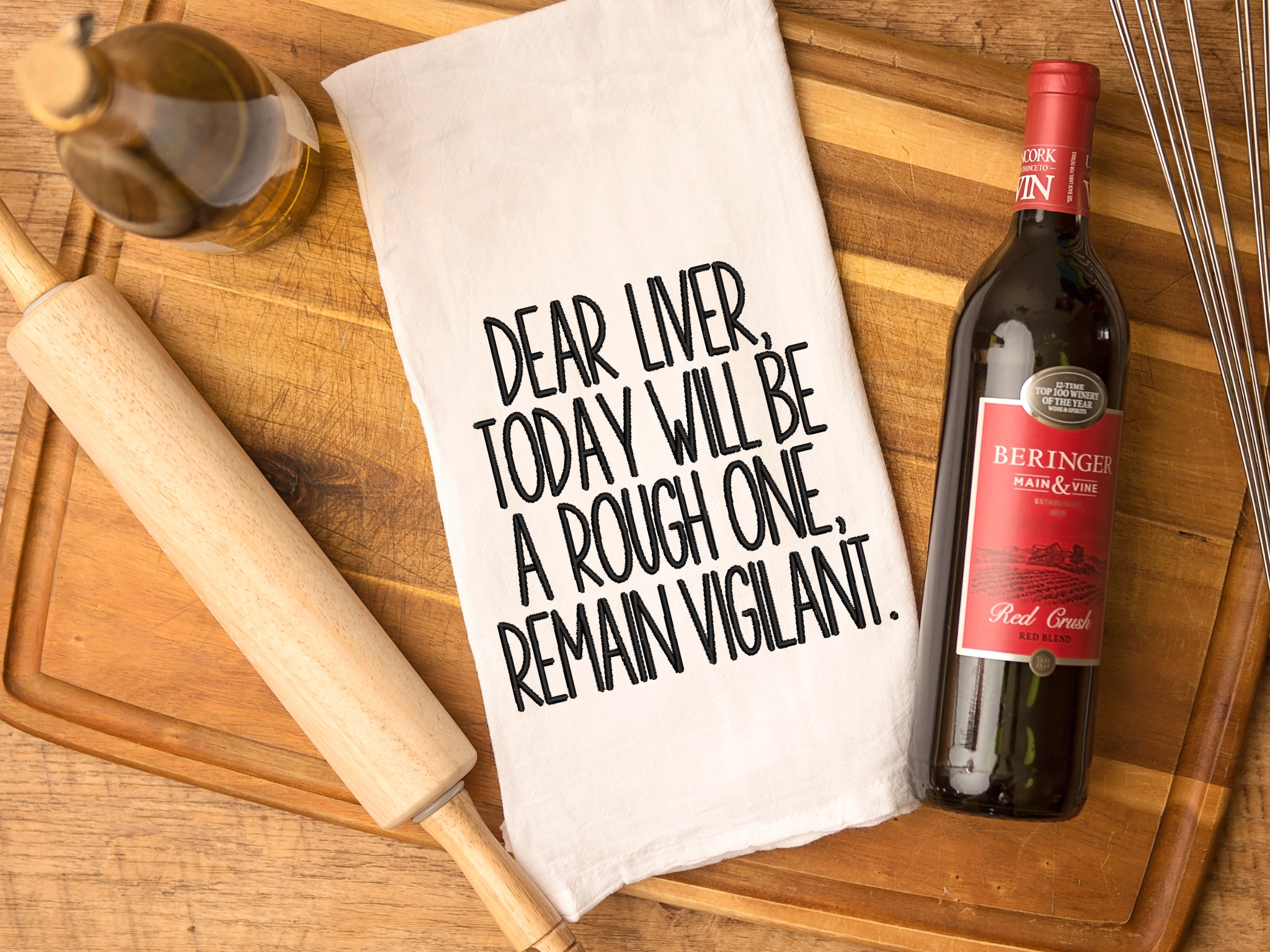 Funny Wine Embroidered Kitchen Towel